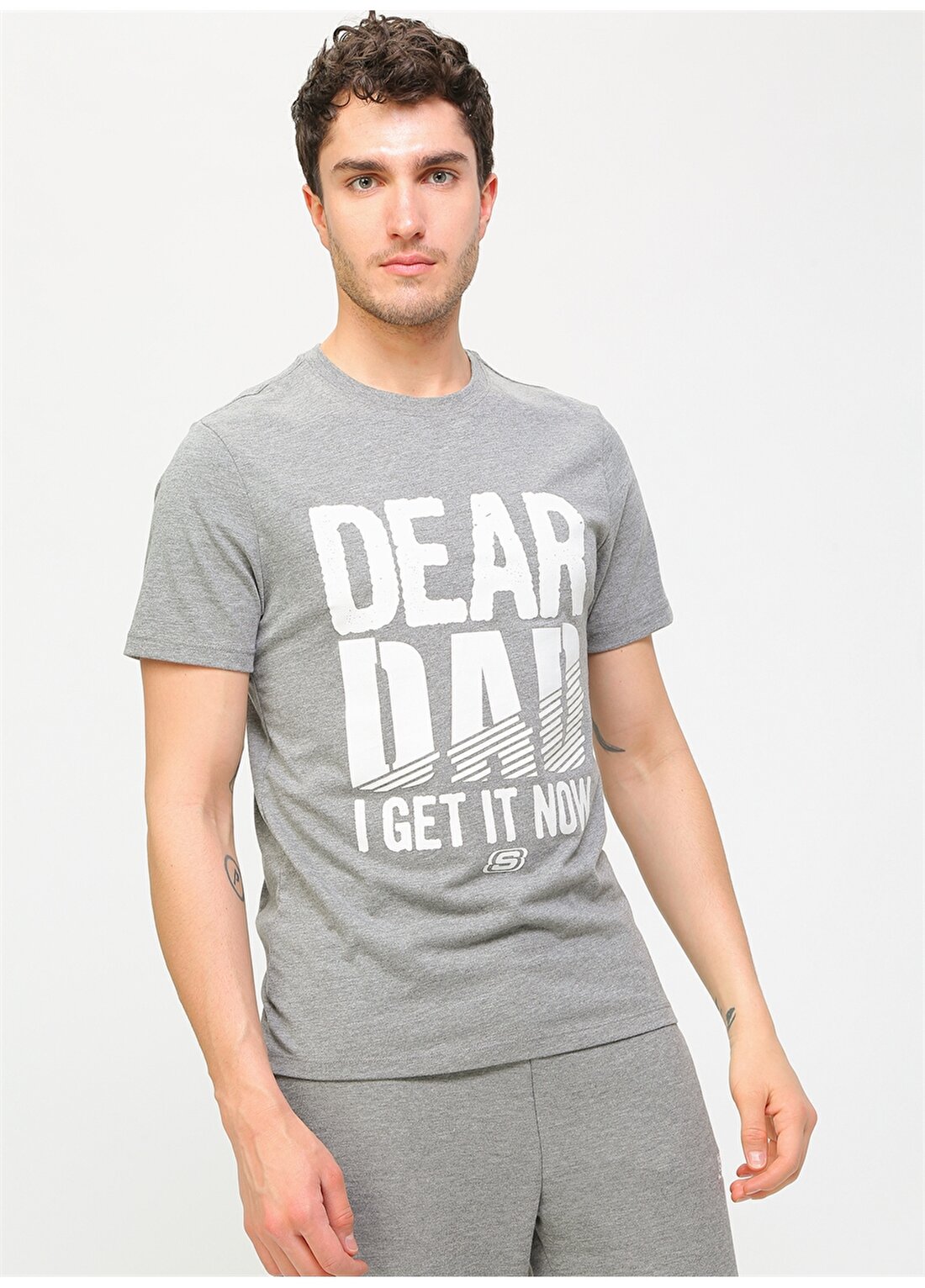 Skechers Graphic Tee''s M Dear Dad Gri Melanj Erkek T-Shirt