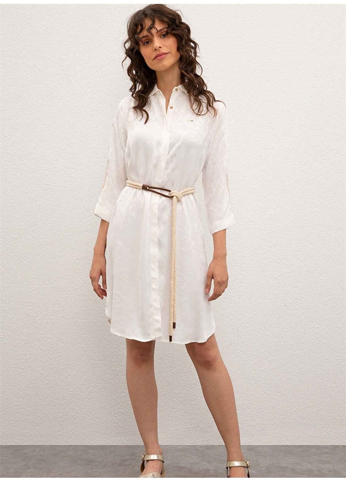 U.S. Polo Assn. Gömlek Yaka Beyaz Kadın Elbise