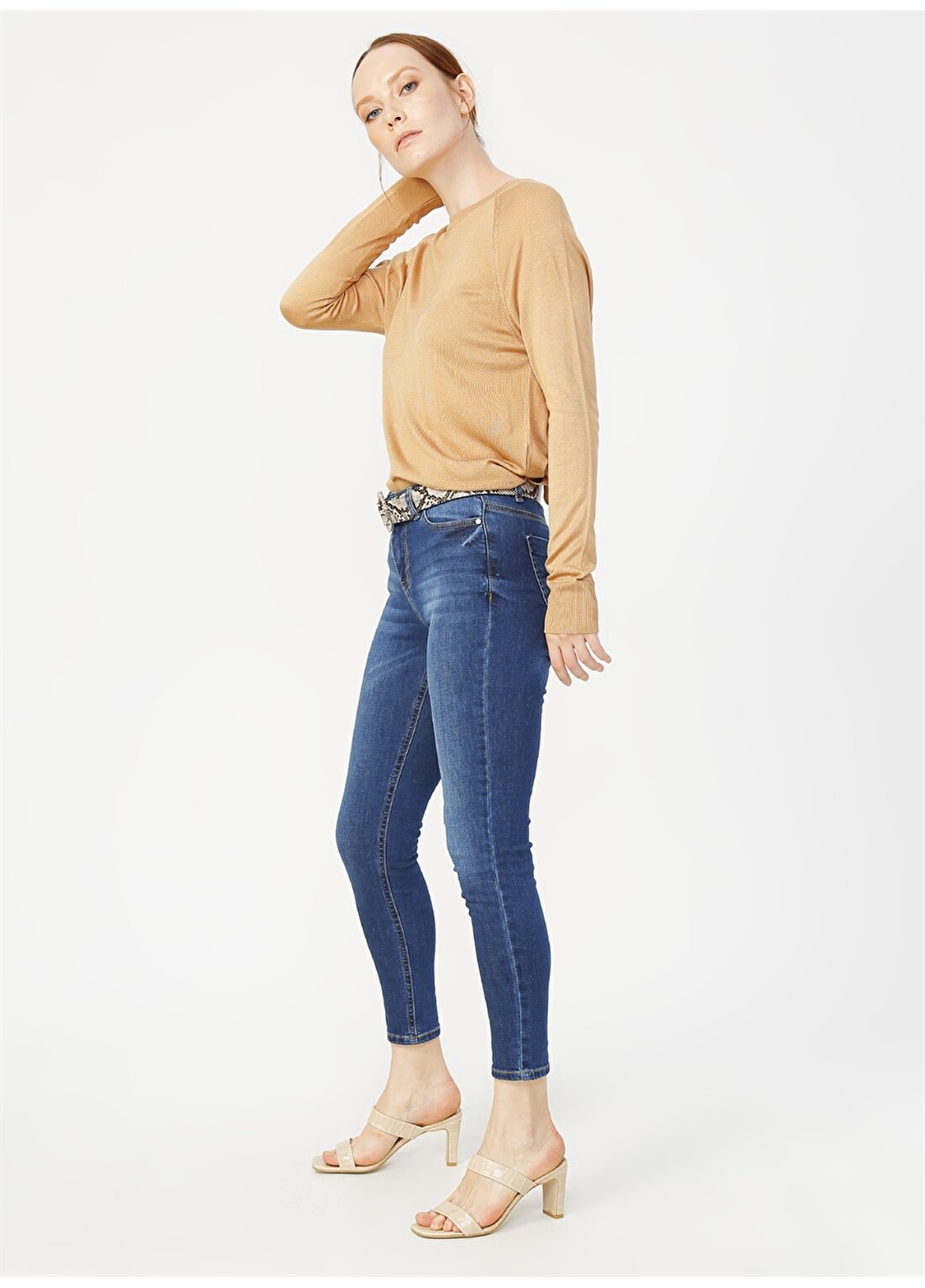 Fabrika Normal Bel Slim Fit Düz İndigo Kadın Denim Pantolon - PITON