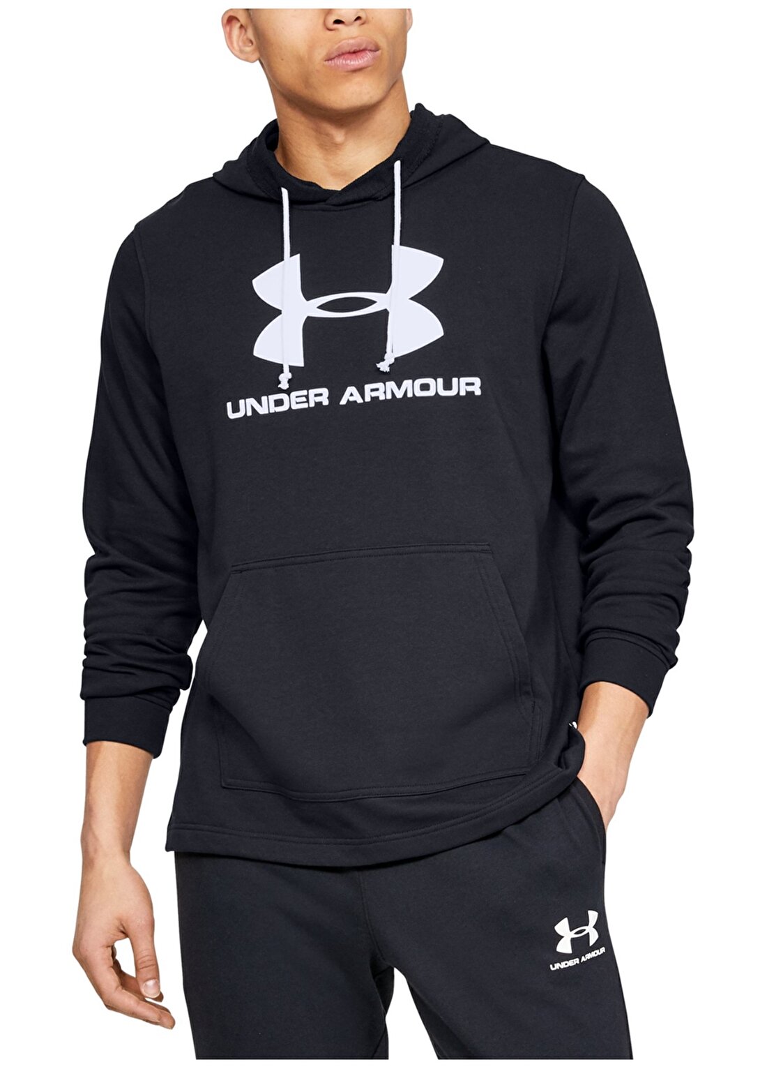 Under Armour 1348520-Sportstyle Terry Logo Hoody Cepli Kapüşonlu Siyah Erkek Sweatshirt
