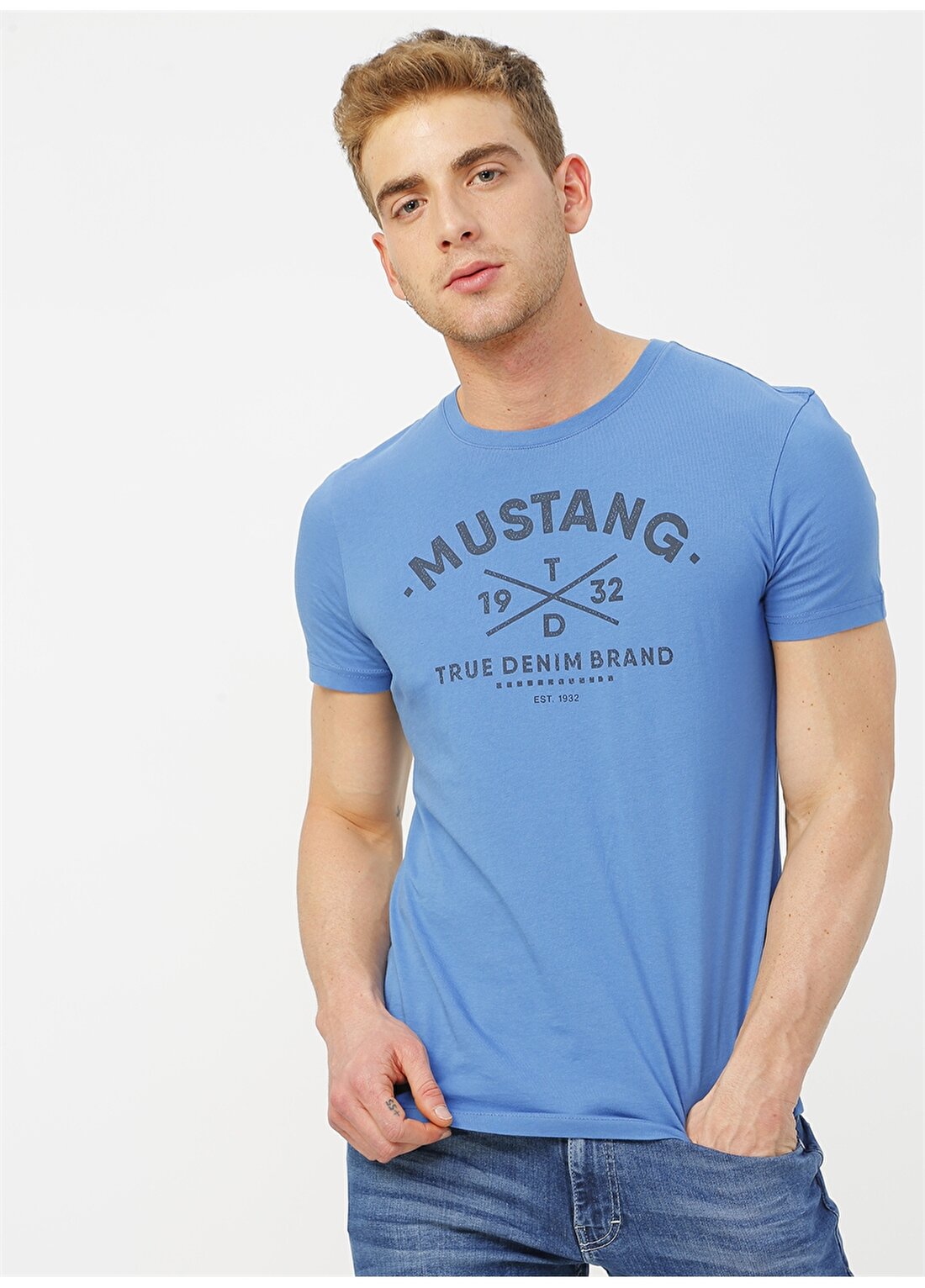 Mustang Baskılı Mavi T-Shirt