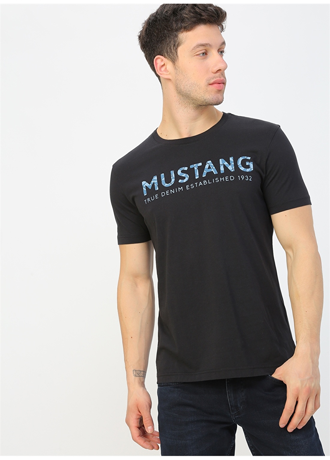 Mustang Baskılı Siyah T-Shirt