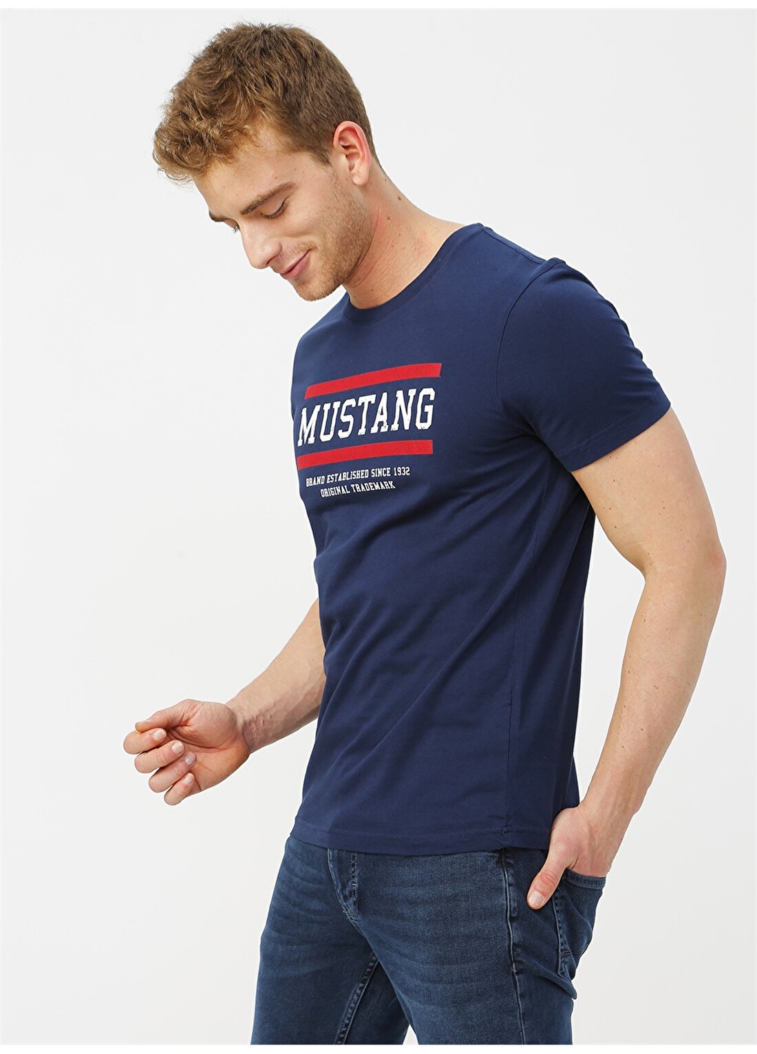 Mustang Baskılı Lacivert T-Shirt