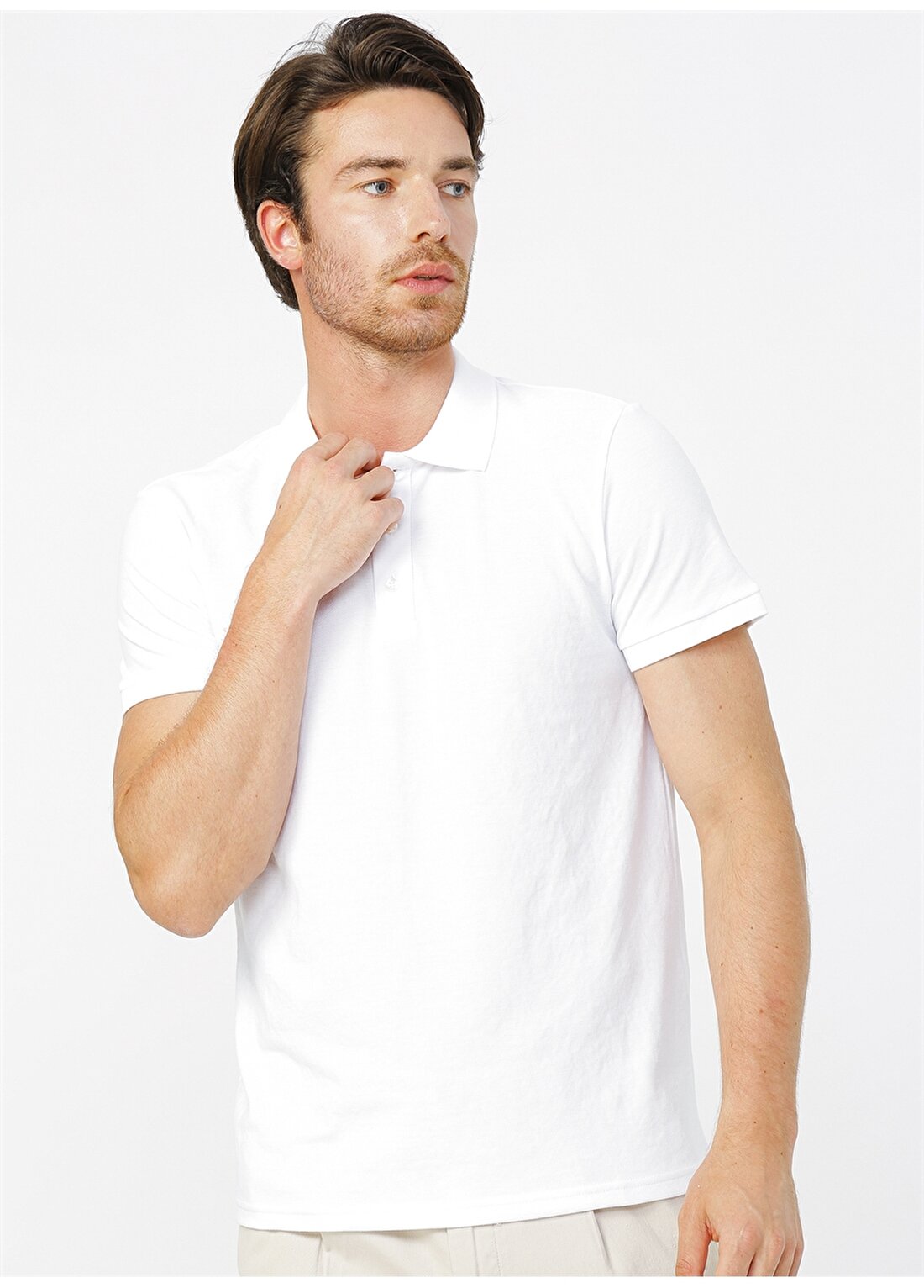 Fabrika Polo Yaka Basic Düz Beyaz Erkek Polo T-Shirt - BORAMIR