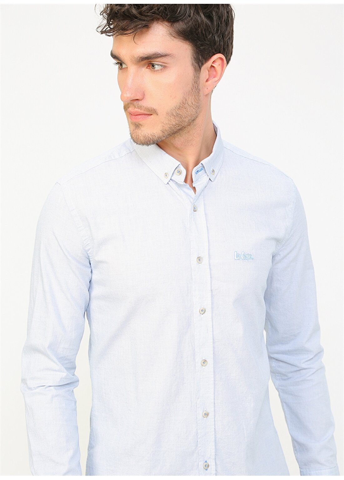 Lee Cooper Düğmeli Yaka Uzun Kol %100 Pamuklu Açık Mavi Erkek Gömlek