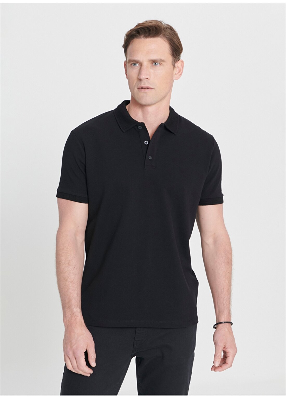 Altınyıldız Classics Düz Siyah Erkek Polo T-Shirt 4A4820200001