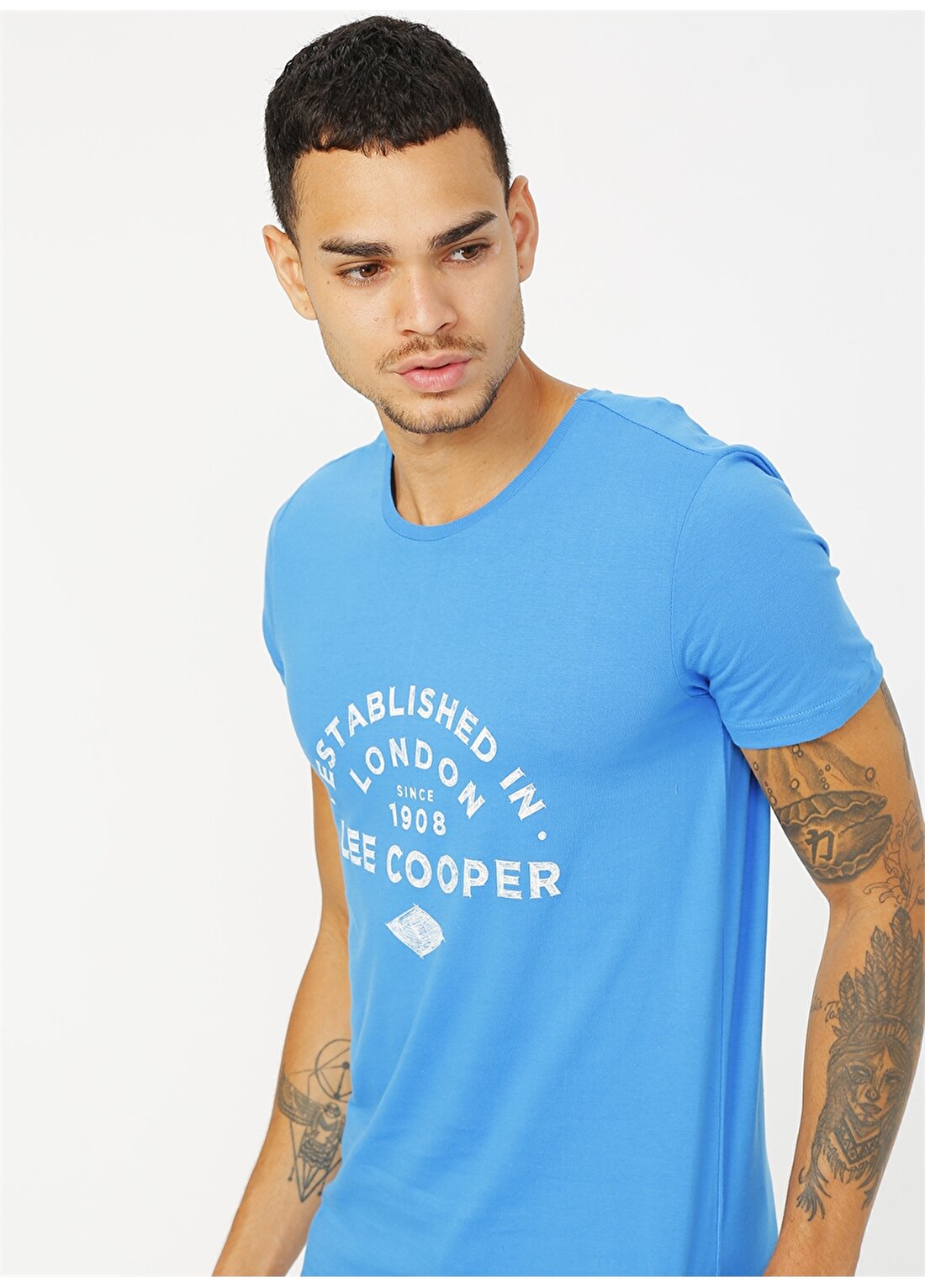 Lee Cooper Yazı Baskılı Mavi Erkek T-Shirt