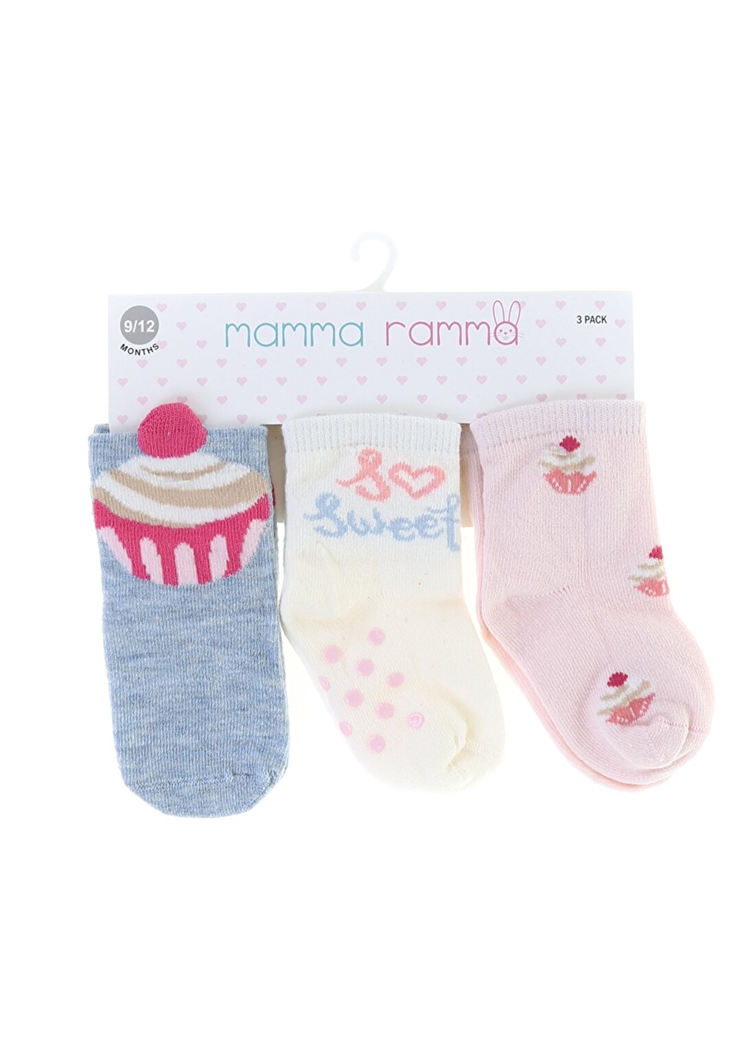 Mammaramma 10091 3''Lü Çok Renkli Baskılı Kız Bebek Spor Çorap