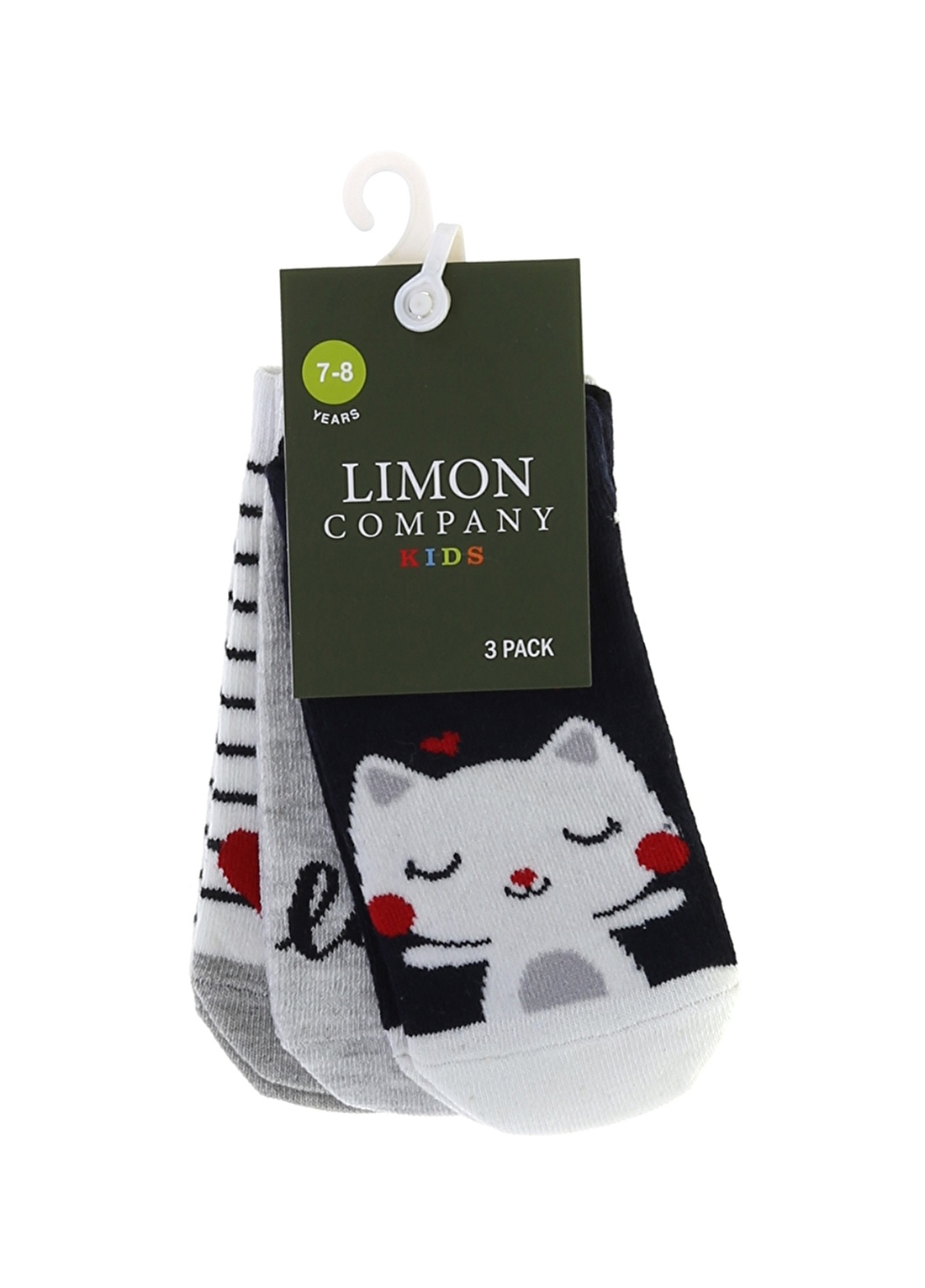 Limon 3''Lü Çok Renkli Kedi Desenli Kız Çocuk Patik Çorap