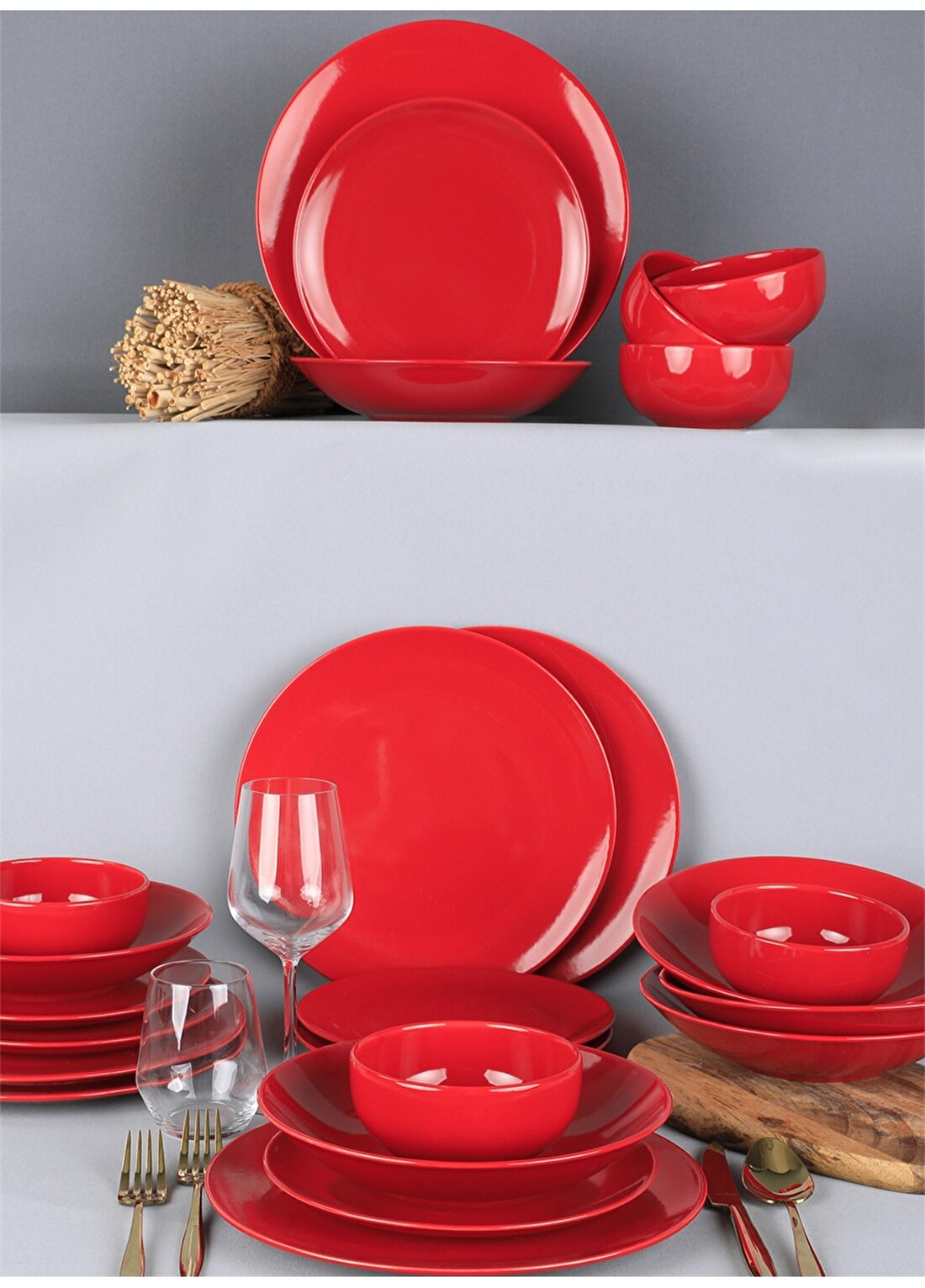 Keramika 24 Parça 6 Kişilik Kırmızı Gama Yemek Takımı