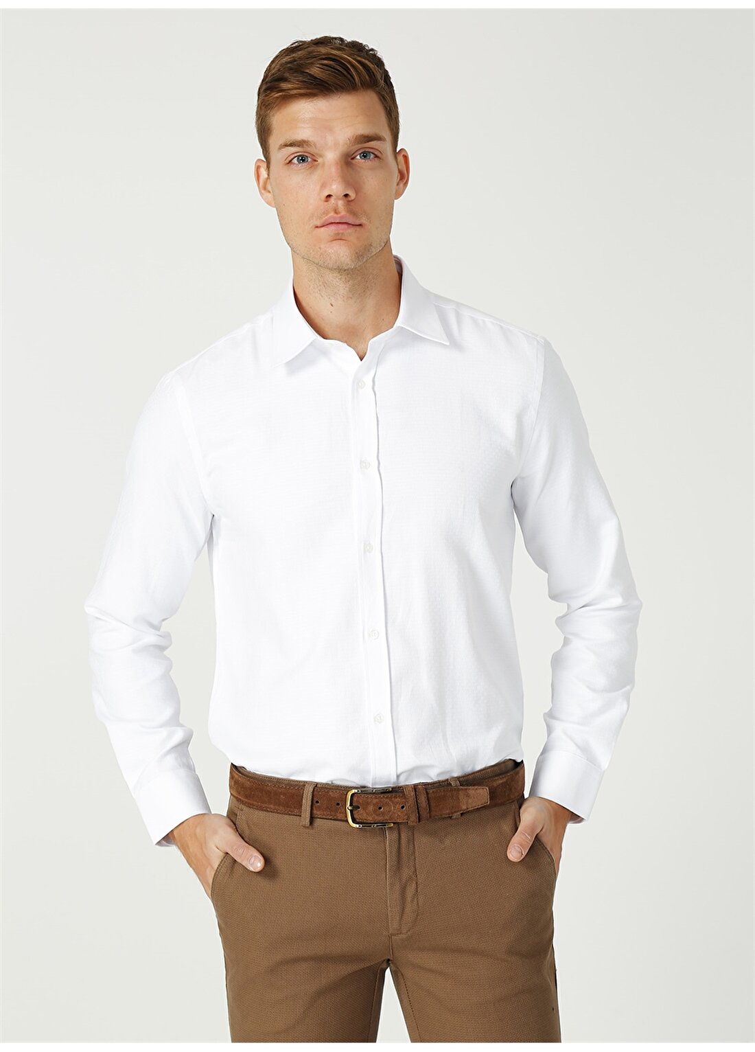 Fabrika Comfort Gömlek Yaka Baklava Desen Beyaz Gömlek