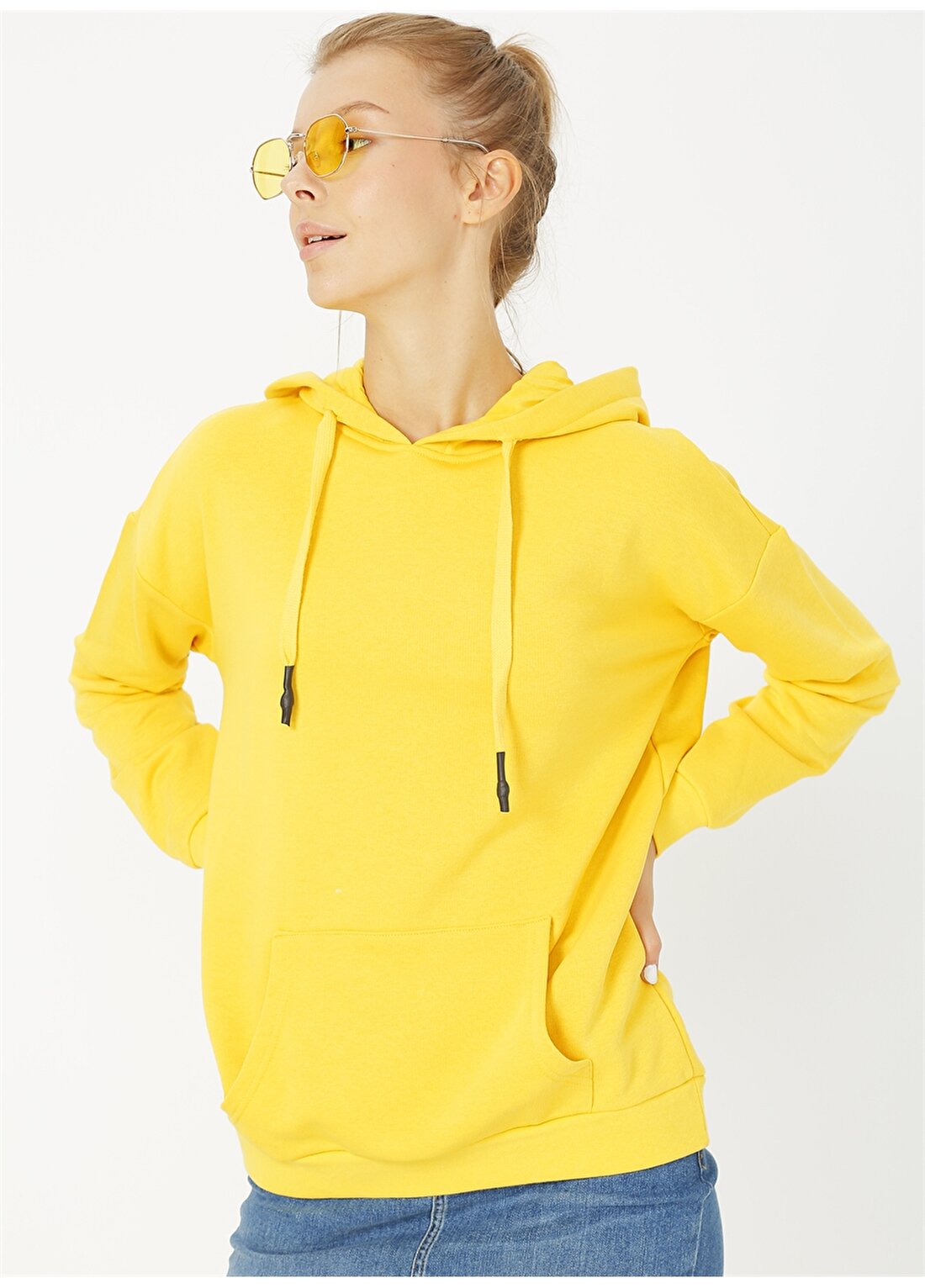Limon Kapüşon Yaka Sarı Kadın Sweatshirt