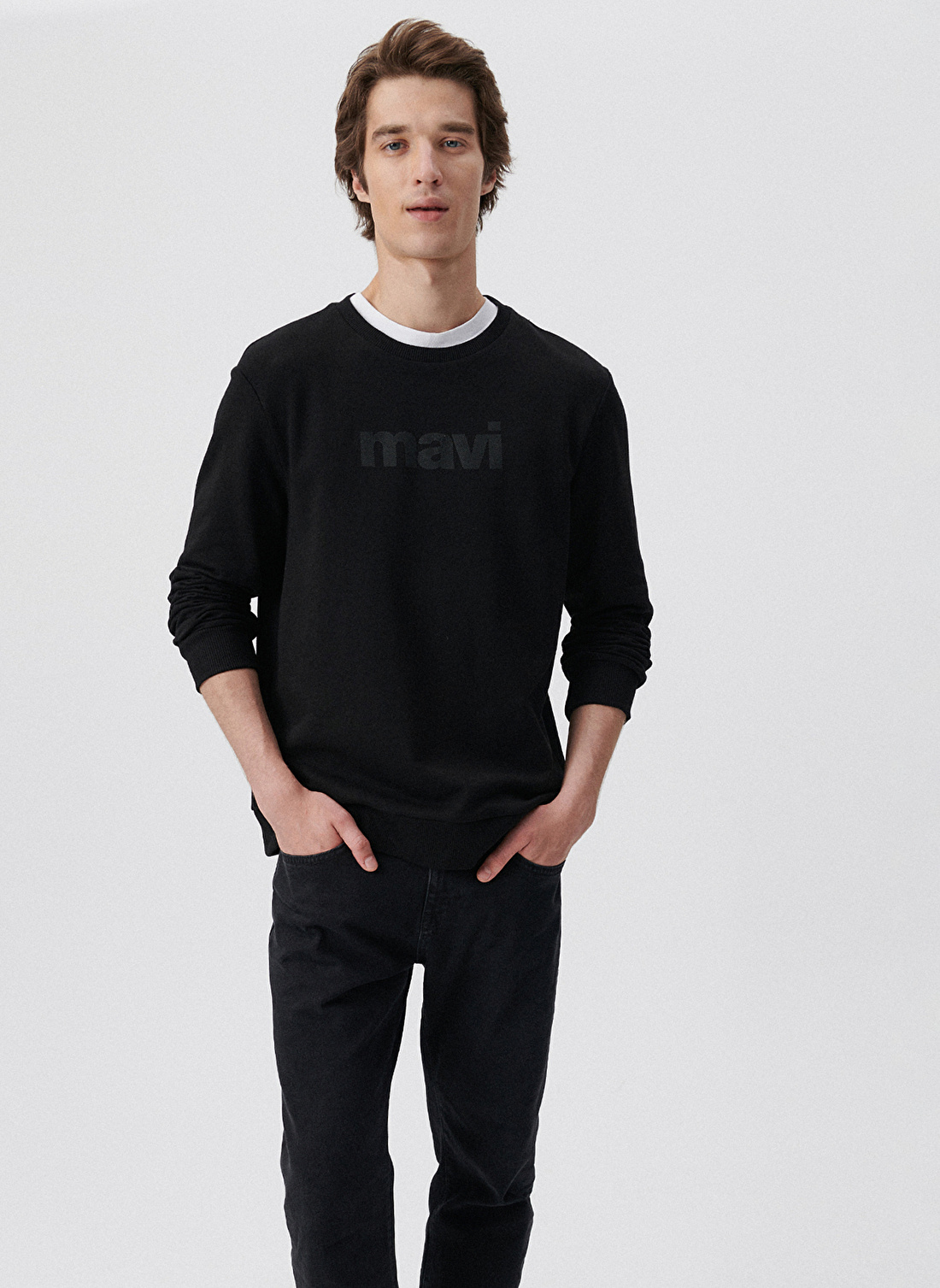 Mavi Bisiklet Yaka Siyah Erkek Sweatshirt 066303-900 MAVİ BASKILI SWEATSHIRT