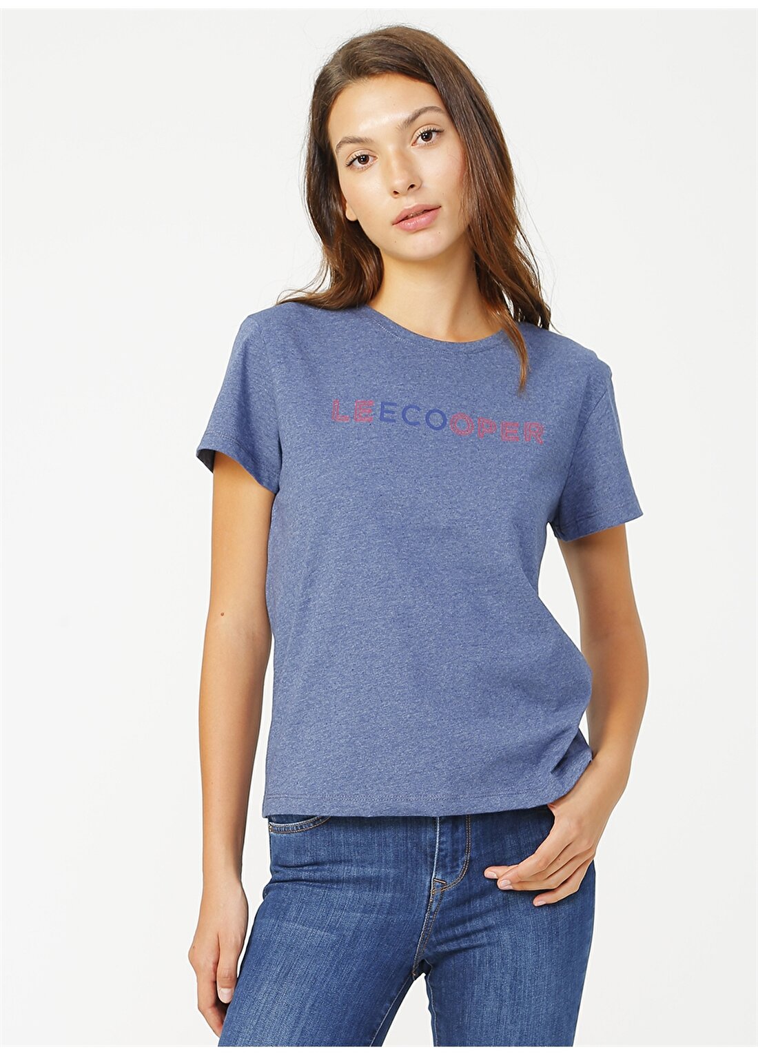 Lee Cooper 202 LCF 242028 Repreve 05 Mavi Kadın O Yaka T-Shirt