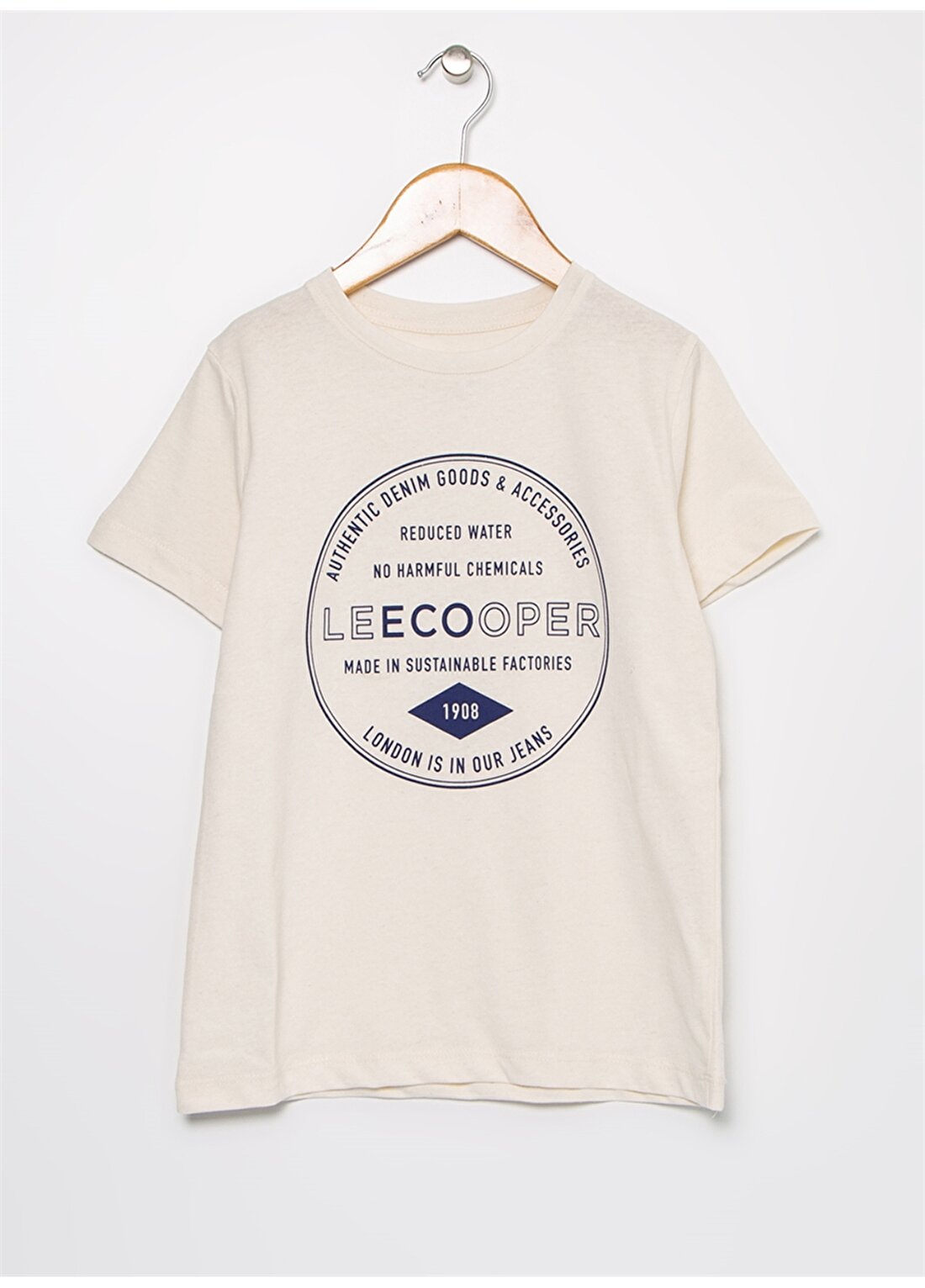 Lee Cooper Bisiklet Yaka Baskılı Erkek Çocuk Ekru Repreve T-Shirt