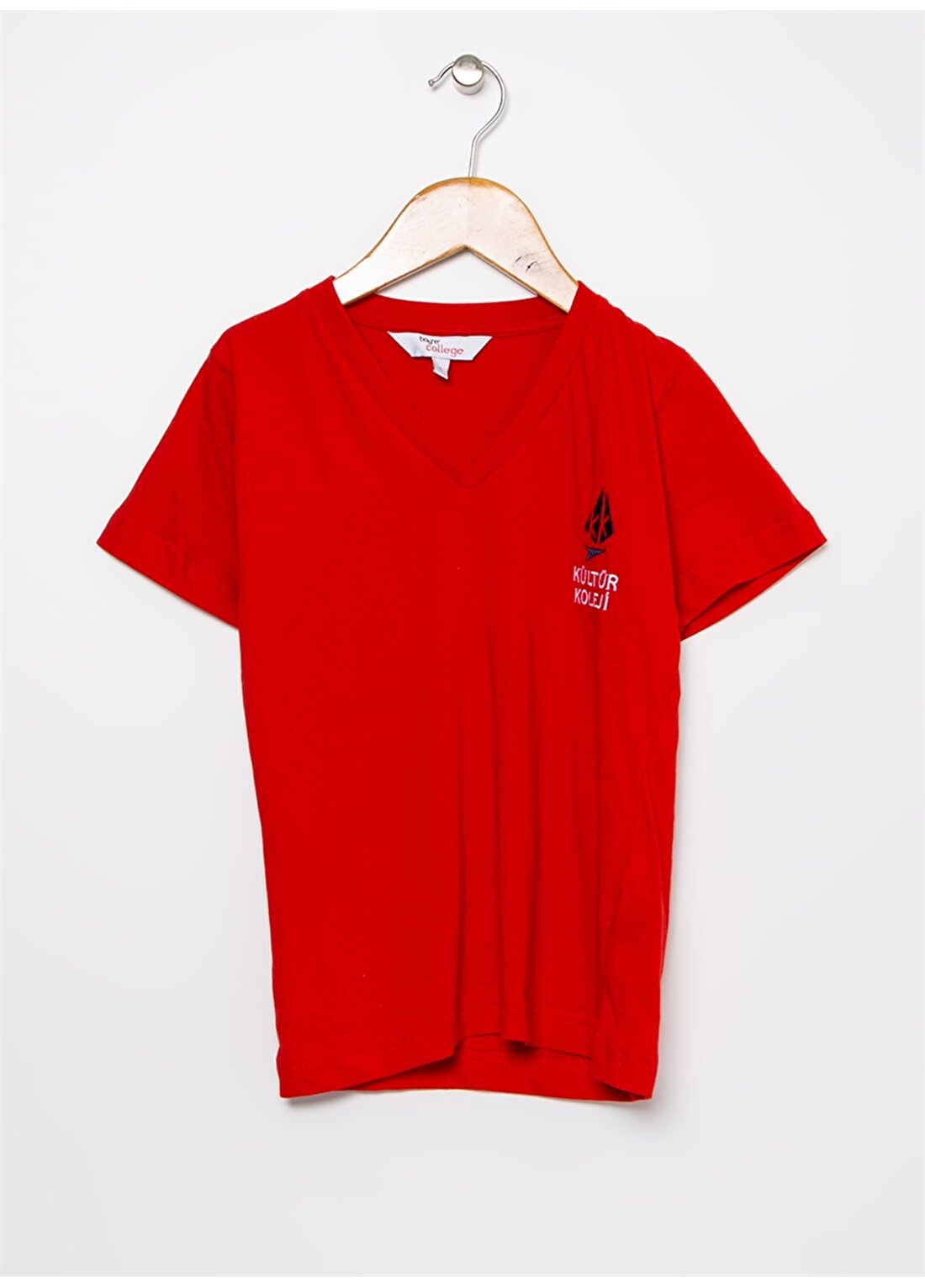 Kültür Koleji V Yaka Kısa Kollu Logolu Kırmızı Erkek T-Shirt