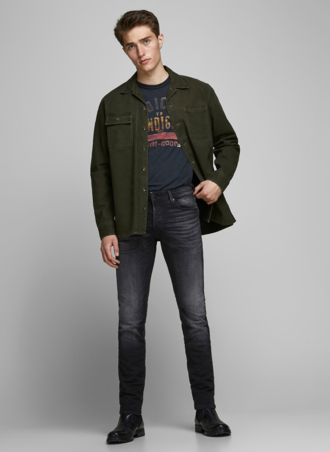 Jack & Jones 12162430_JJIGLENN JJICON JJ 557 50S Siyah Erkek Düşük Bel Slim Fit Denim Pantolon