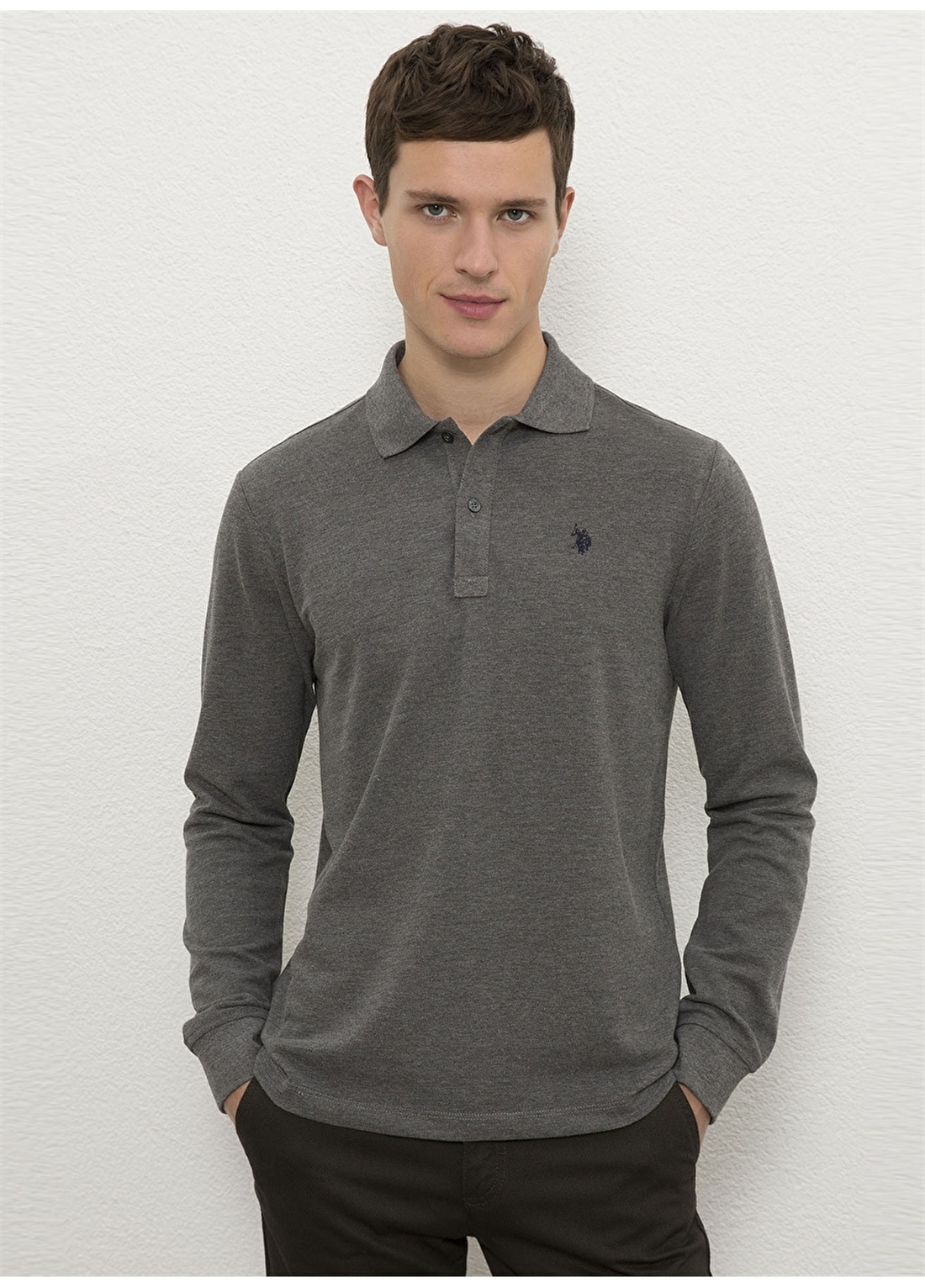 U.S. Polo Assn. Polo Yaka Antrasit Melanj Erkek Sweatshirt