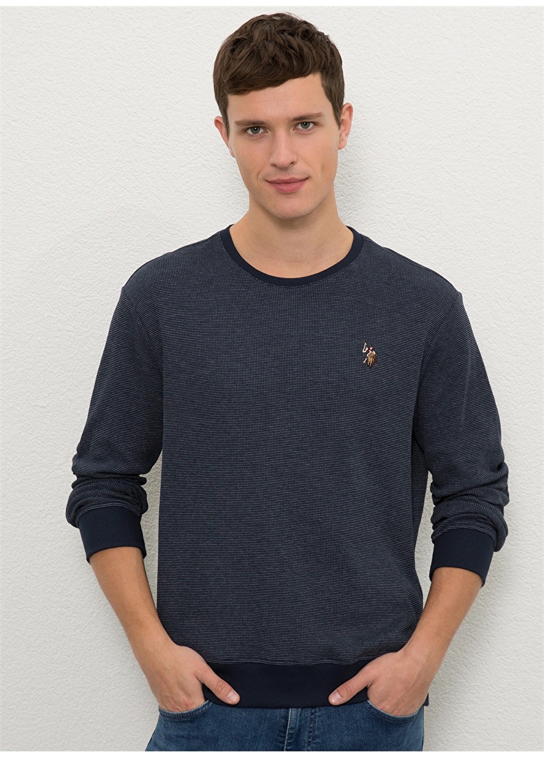 U.S. Polo Assn. Bisiklet Yaka Lacivert Erkek Sweatshirt