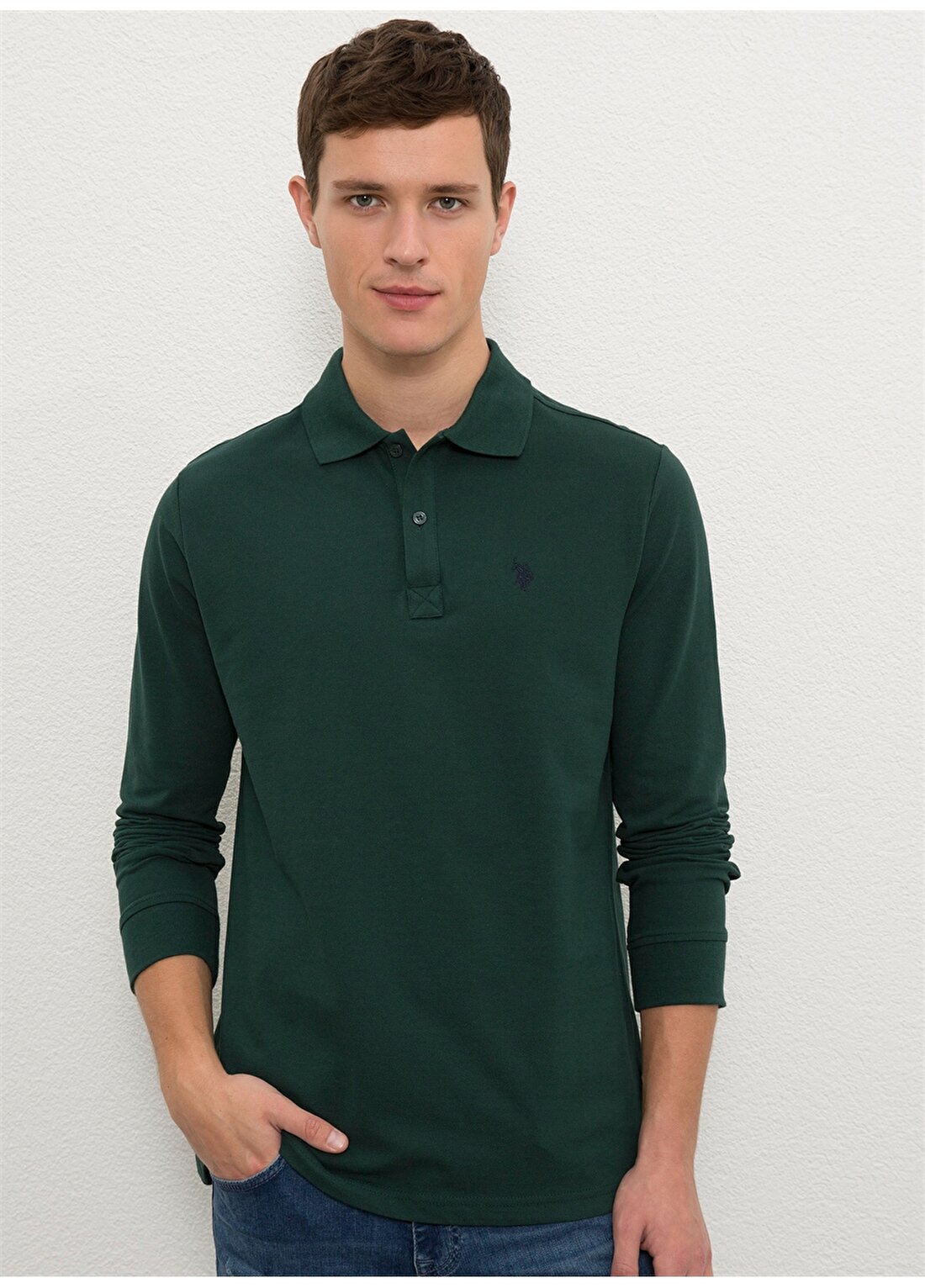 U.S. Polo Assn. Polo Yaka Koyu Yeşil Erkek Sweatshirt