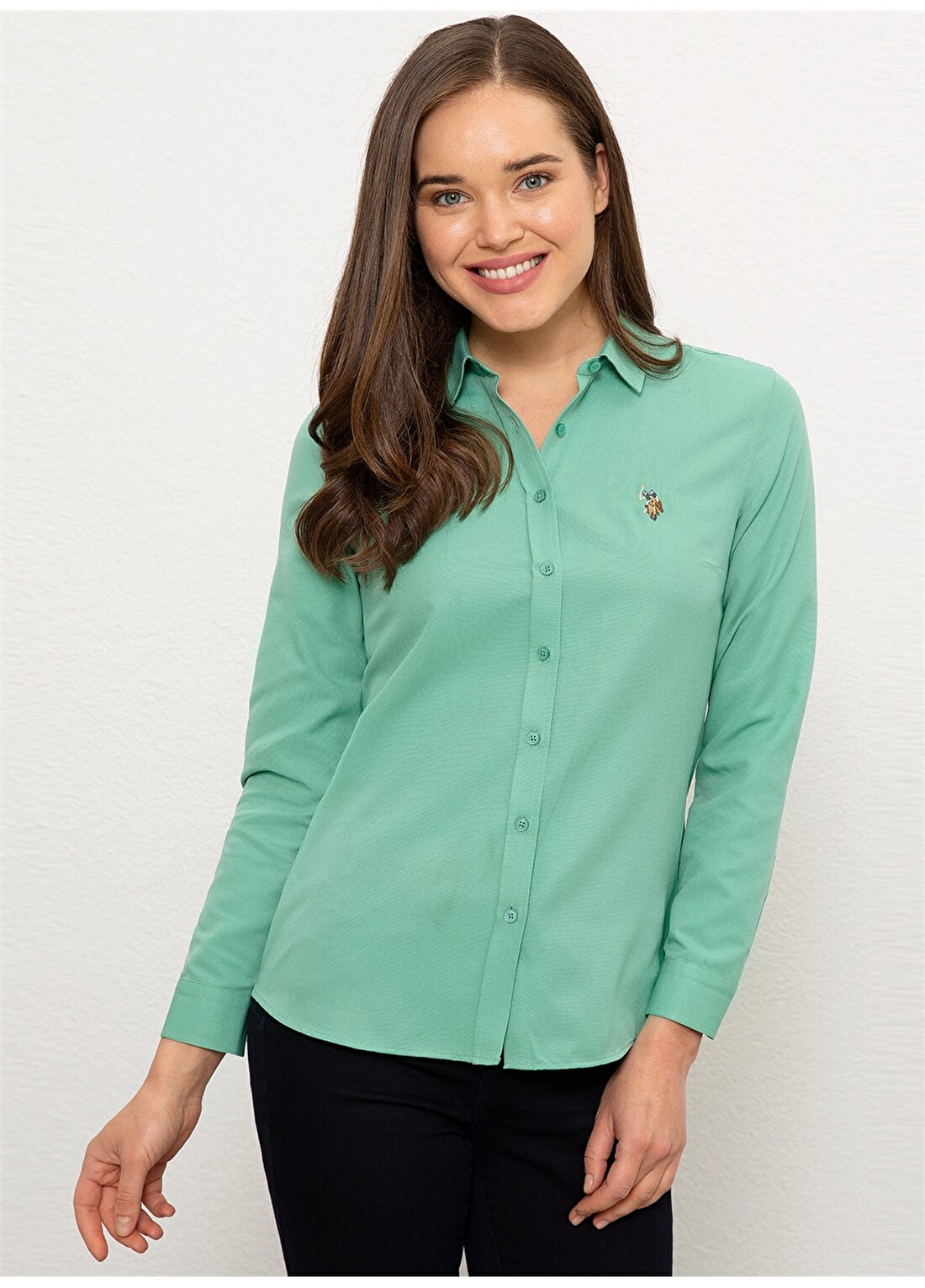 U.S. Polo Assn. Slim Fit Düz Mint Kadın Gömlek