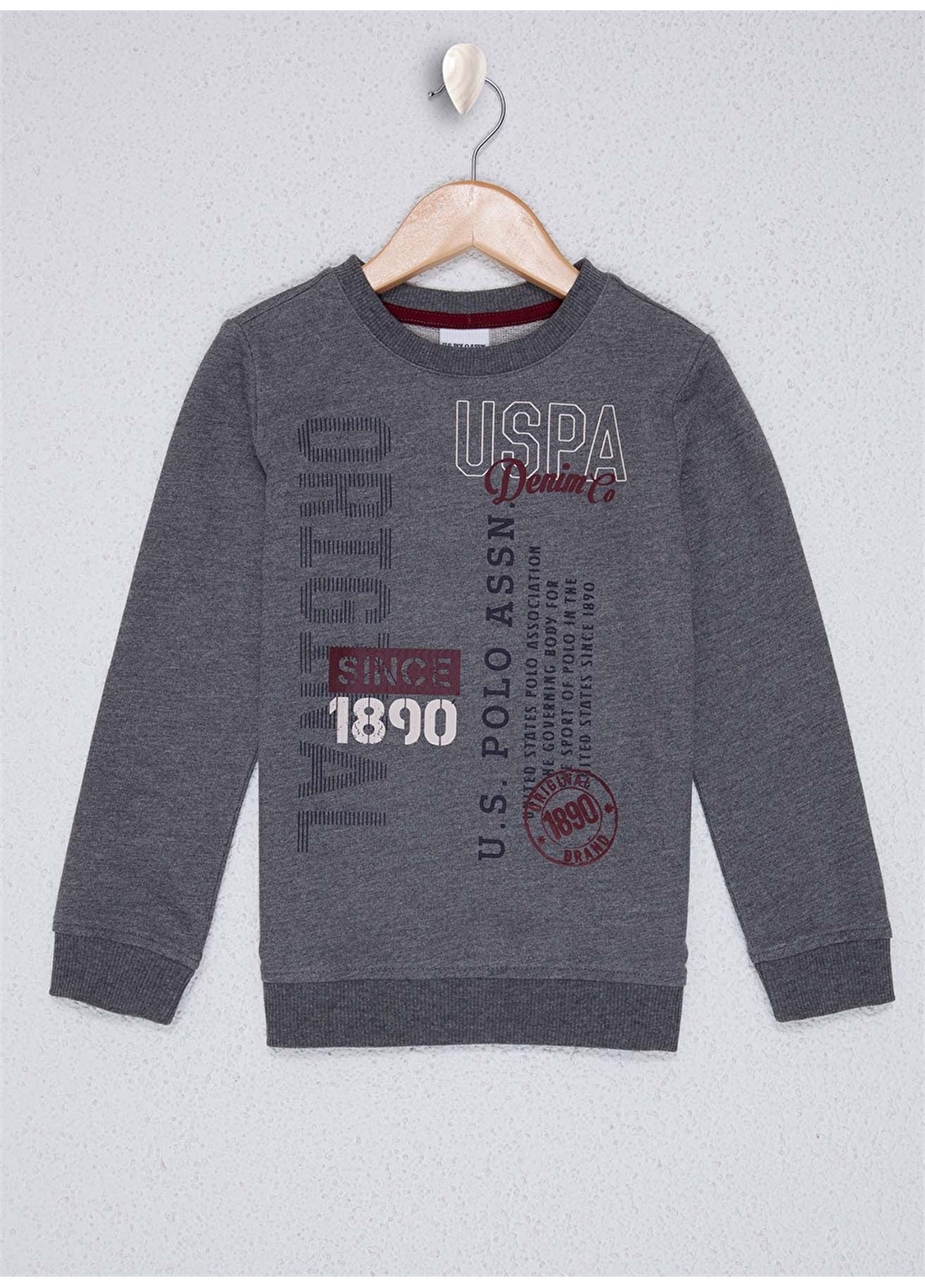 U.S. Polo Assn. Baskılı Antrasit Melanj Erkek Çocuk Sweatshirt