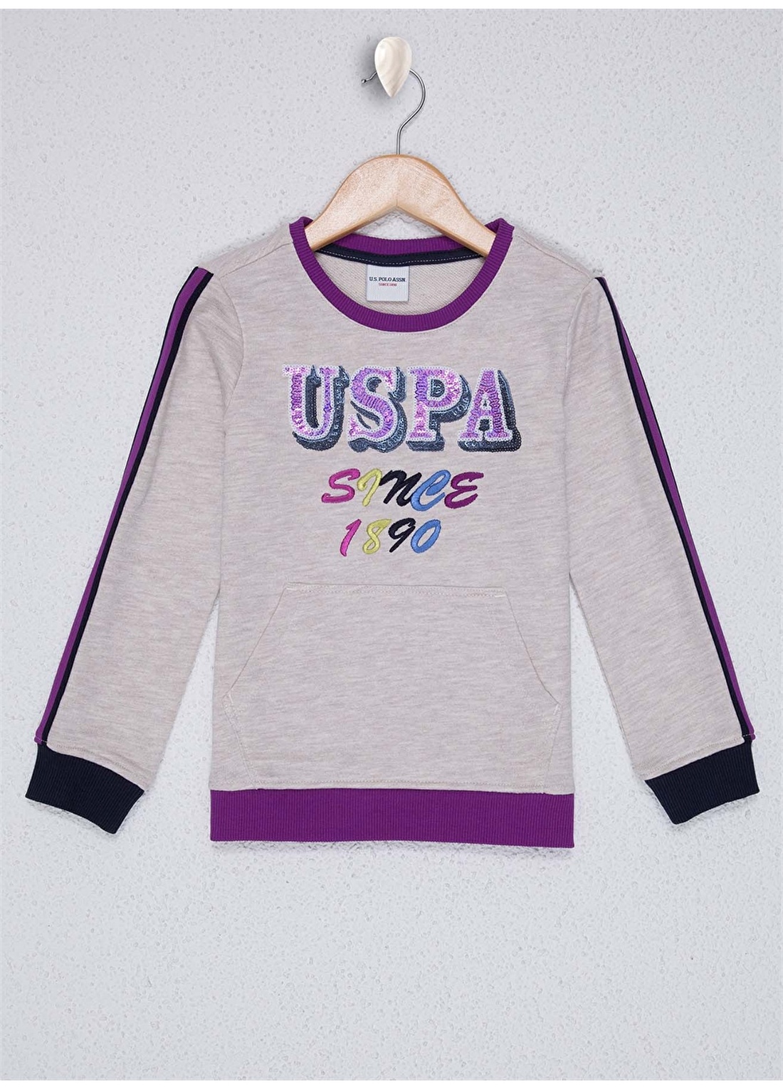 U.S. Polo Assn. Bej Melanj Kız Çocuk Sweatshirt