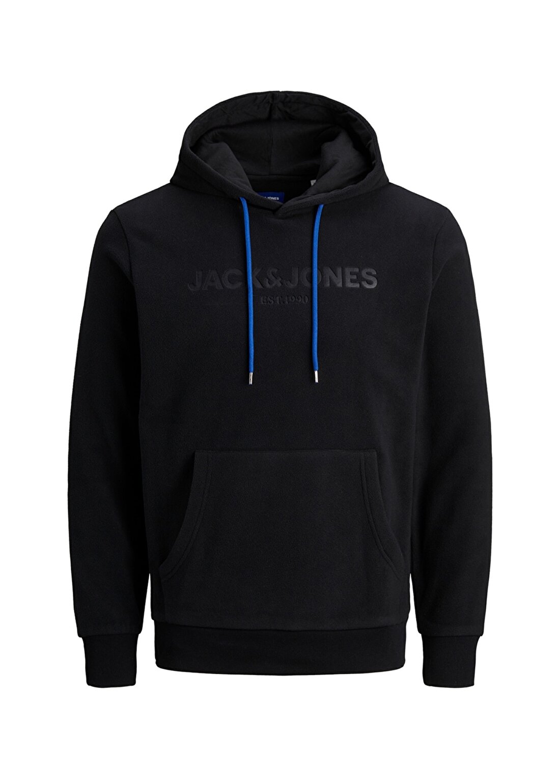 Jack & Jones 12176850_Jorneuby Sweat Hood Kapüşonlu Uzun Kollu Regular Fit Baskılı Siyah Erkek Sweatshirt