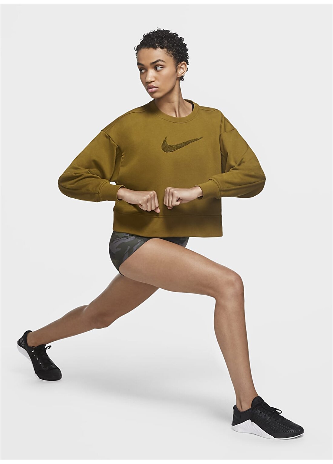 Nike Yuvarlak Yaka Bol Kesim Düz Yeşil Kadın Sweatshirt