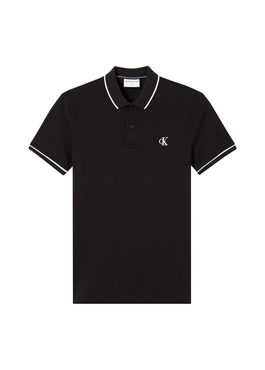 Calvin Klein Jeans Polo Dar Düz Erkek Siyah Polo T-Shirt J30J315603-BAE TIPPING SLIM POLO
