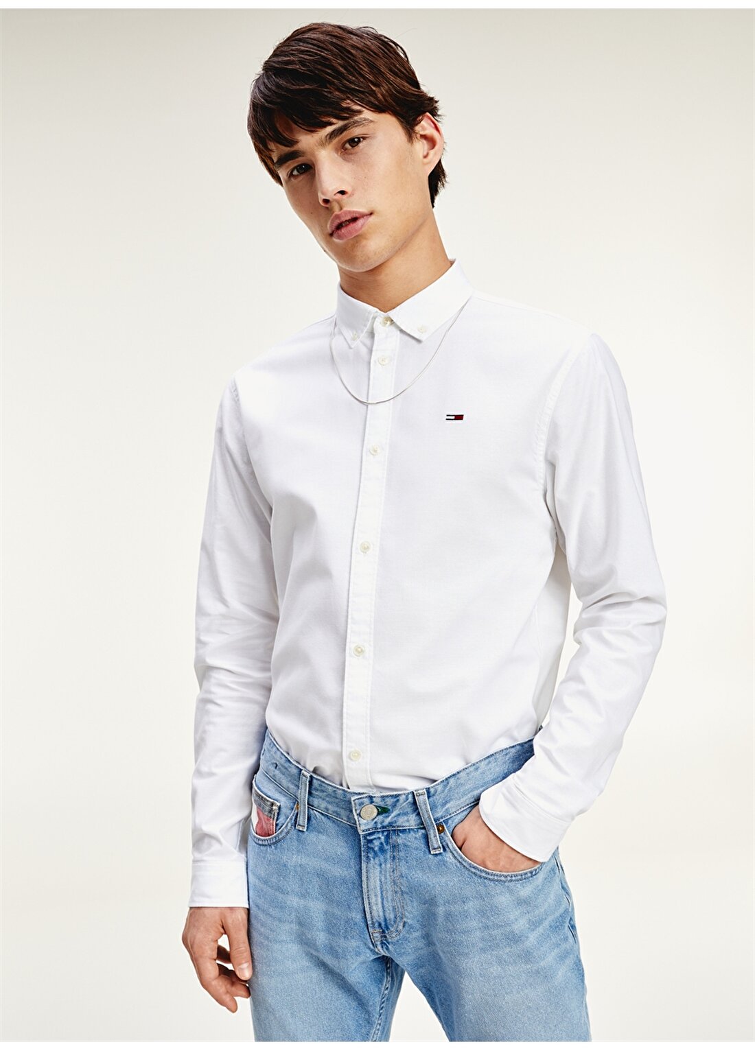 Tommy Jeans Slim Fit Beyaz Gömlek