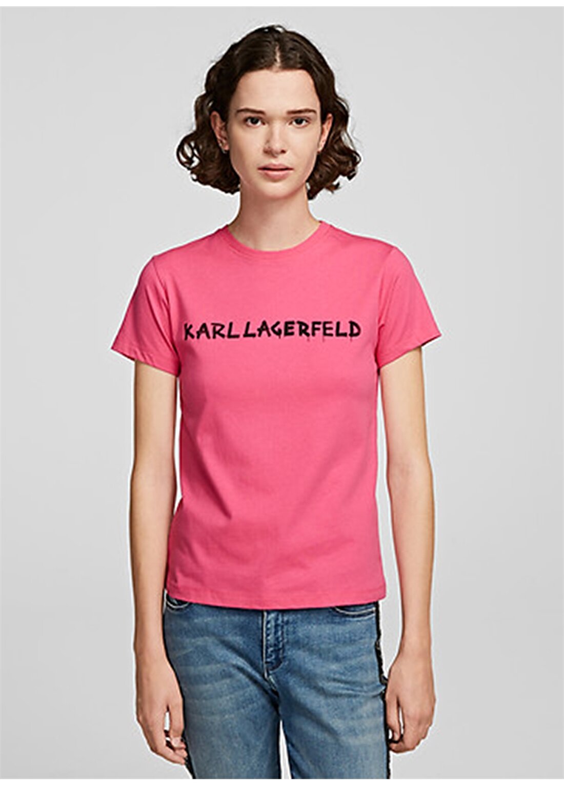 Karl Lagerfeld 206W1701 Fuşya Kadın Grafiti Logo Tişört