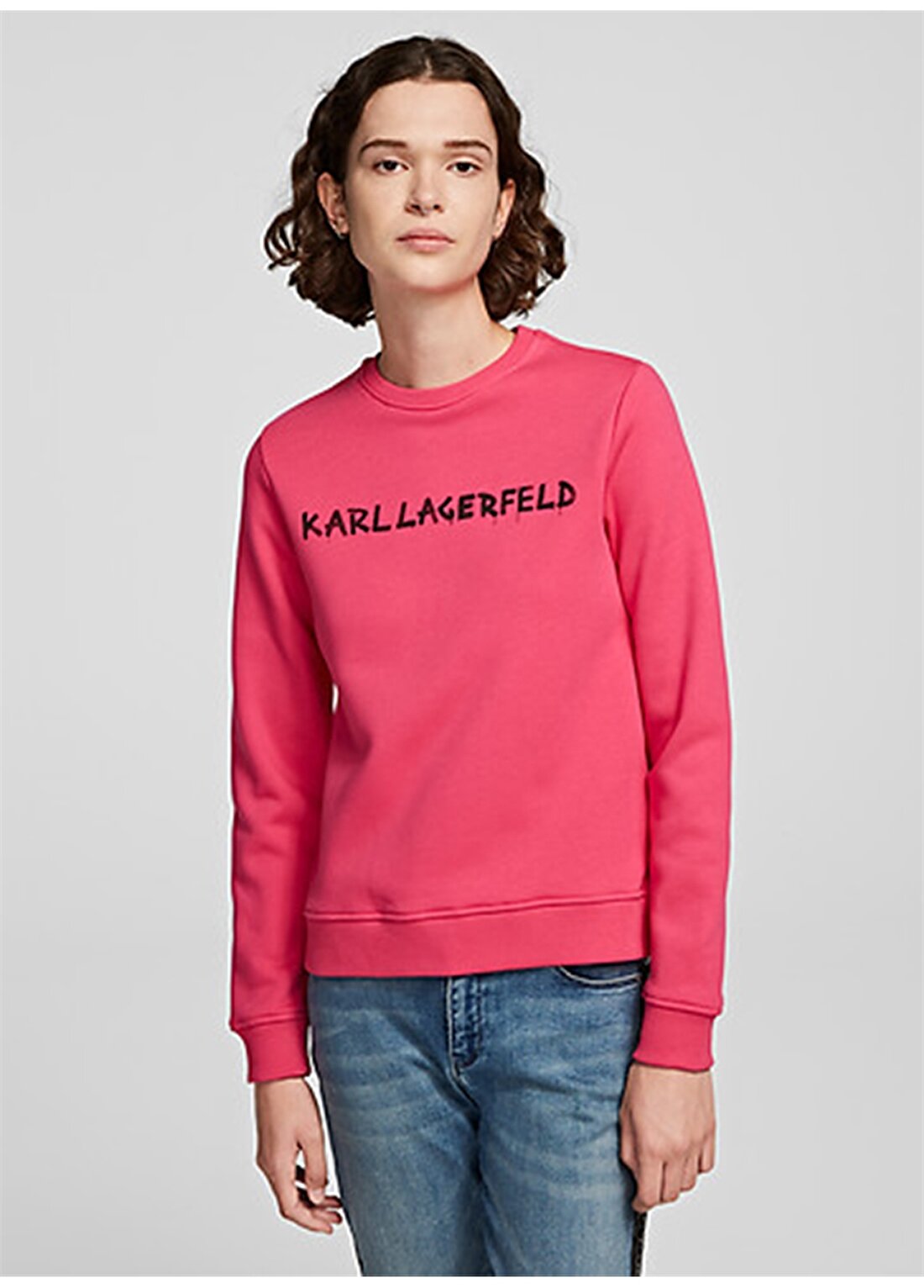 Karl Lagerfeld Grafiti Logo Baskılı Pembe Kadın Sweatshirt