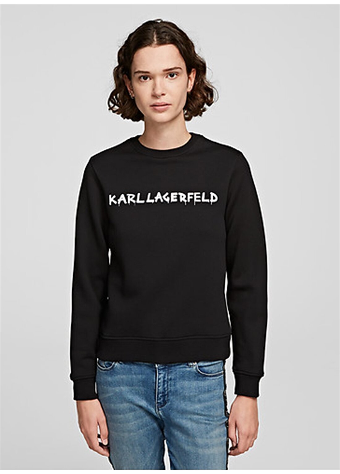 Karl Lagerfeld Uzun Kollu Grafiti Logo Siyah Kadın Sweatshirt