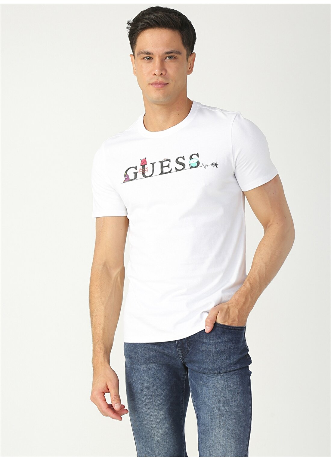 Guess Düz Beyaz T-Shirt