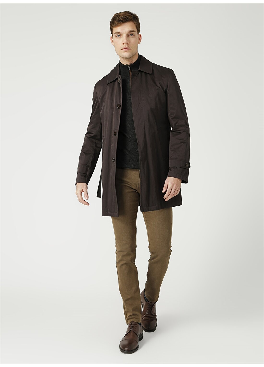 Fabrika Comfort Pfk01 Pardesü Ceket Yaka Regular Fit Düz Kahve Erkek Palto