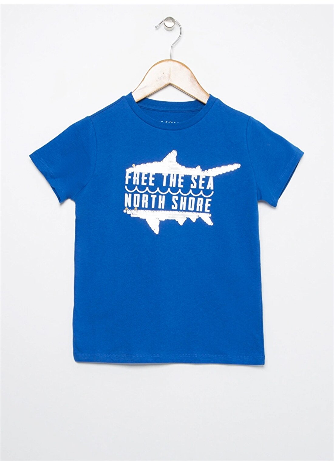 Limon Bisiklet Yaka Kısa Kollu Nakışlı Mavi Erkek Çocuk T-Shirt
