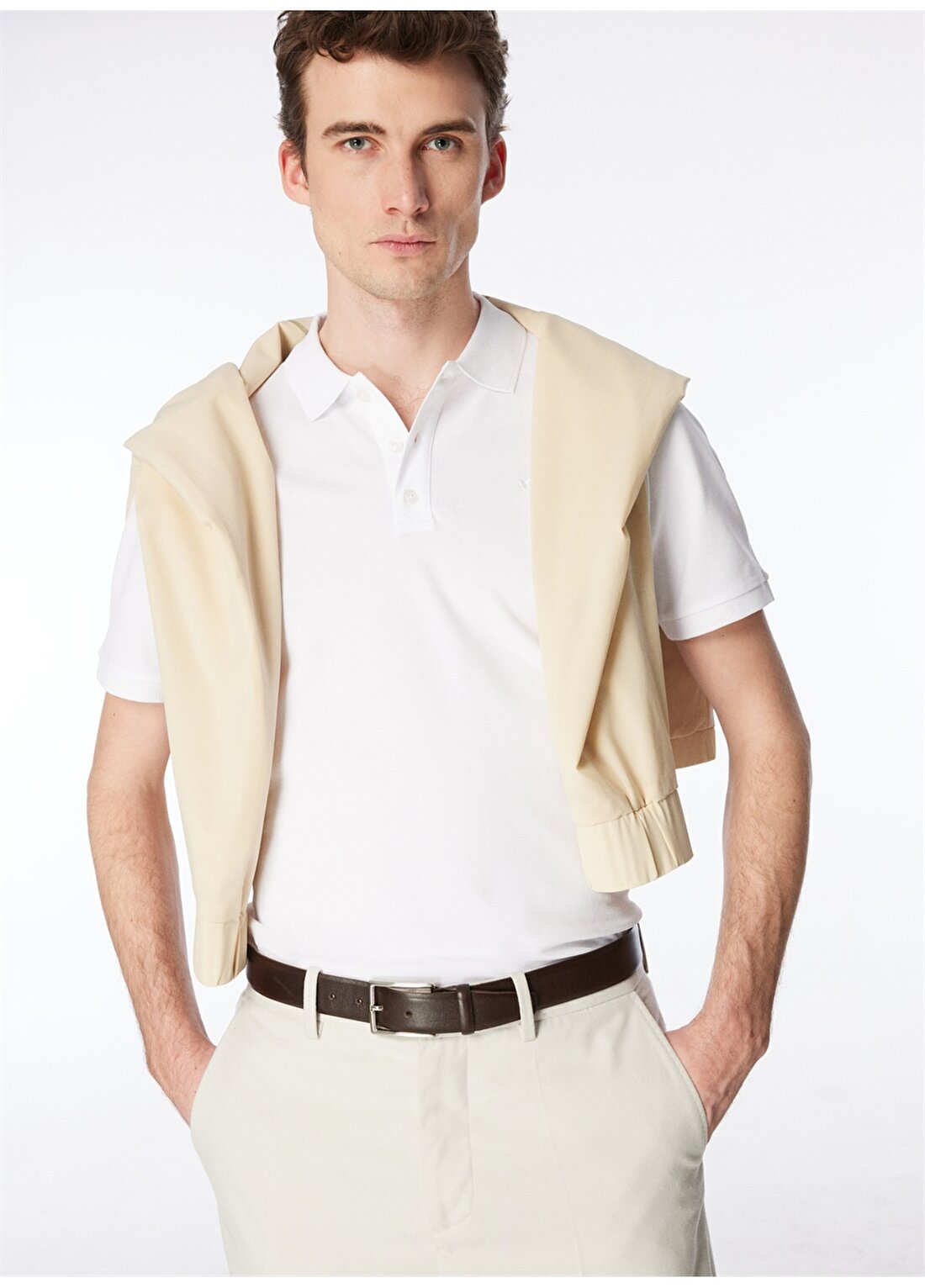 Fabrika Comfort Beyaz Erkek Polo Yaka Basic Polo T-Shirt CM NOBRO K CEPSIZ