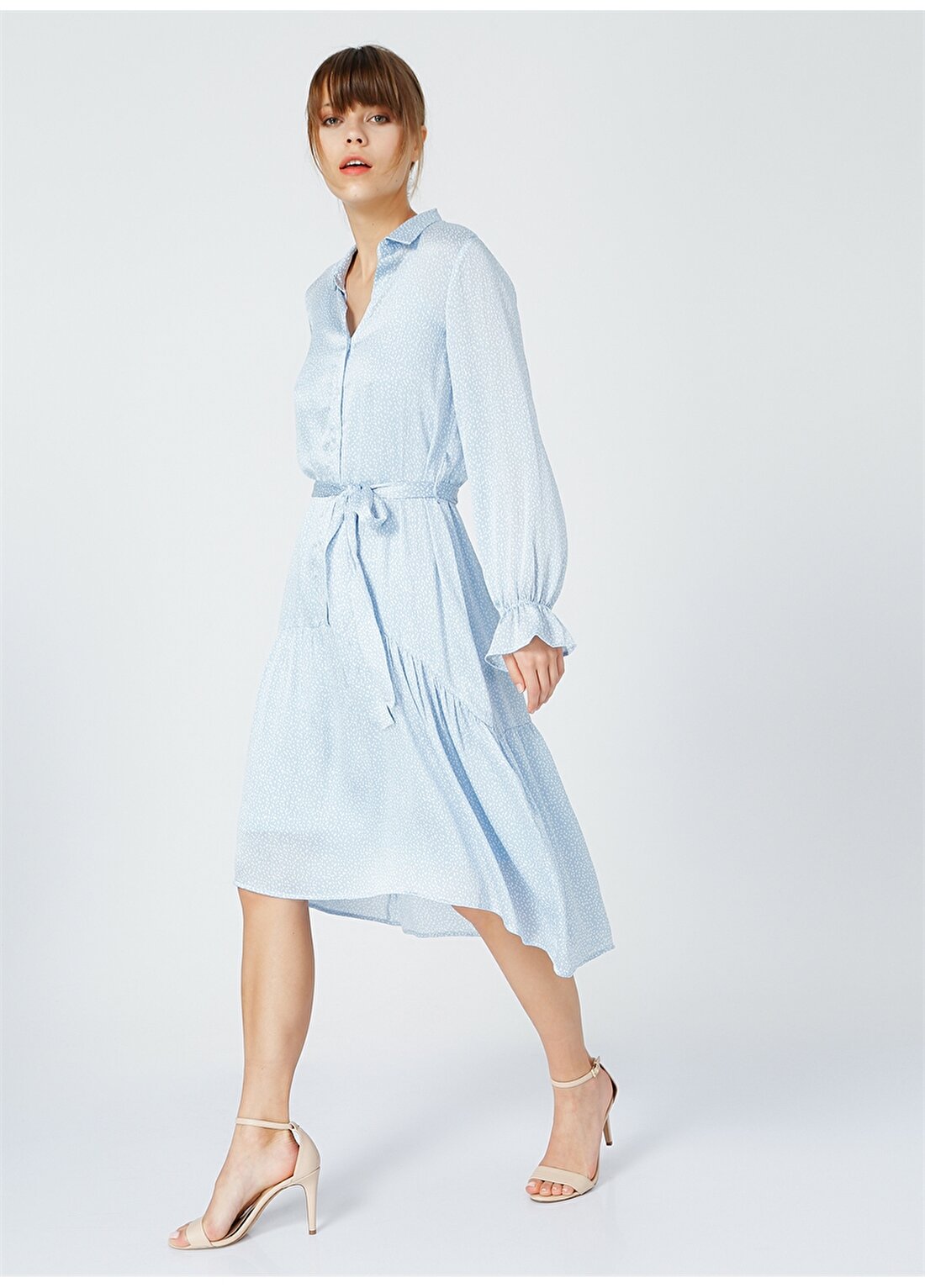 Fabrika Comfort Gömlek Yaka Desenli Mavi Kadın Elbise