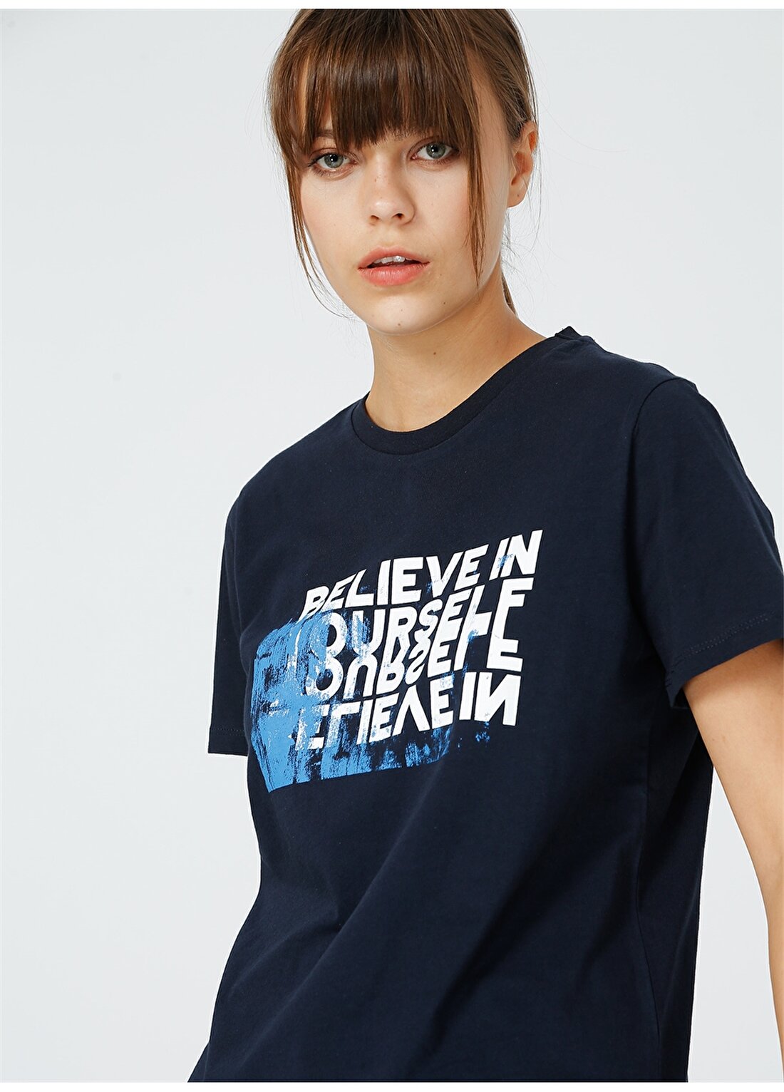 Fabrika Kadın Lacivert Baskılı T-Shirt