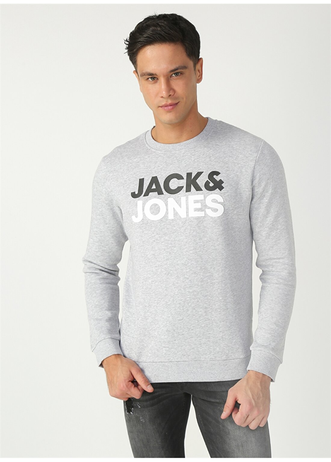 Jack & Jones 12177939 Açık Gri Erkek Sweatshırt