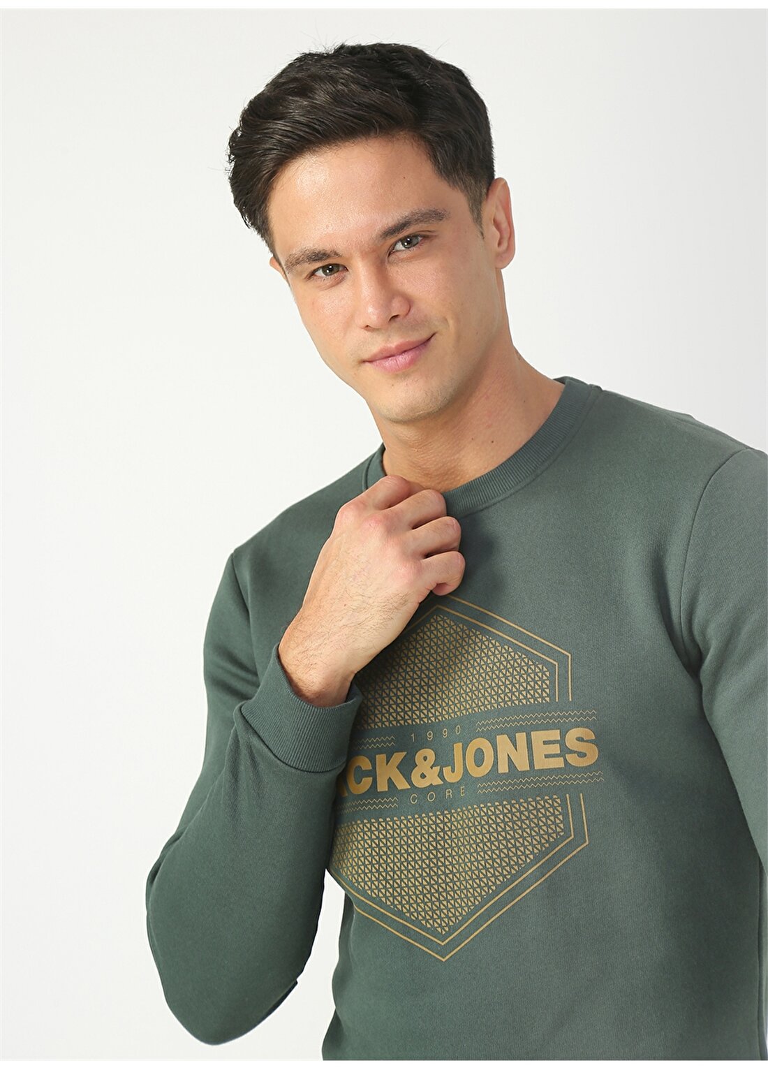 Jack & Jones O Yaka Normal Baskılı Koyu Yeşil Erkek Sweatshirt