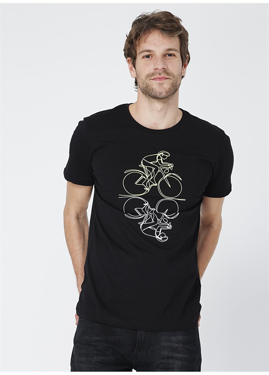 Limon Bisiklet Yaka Baskılı Erkek T-Shirt
