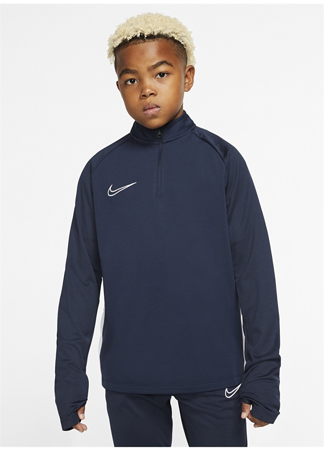 Nike AO0738-451 B NK DRY Academy Dril Top Dik Yaka Uzun Kollu Yarım Fermuarlı Mavi Erkek Çocuk Sweat