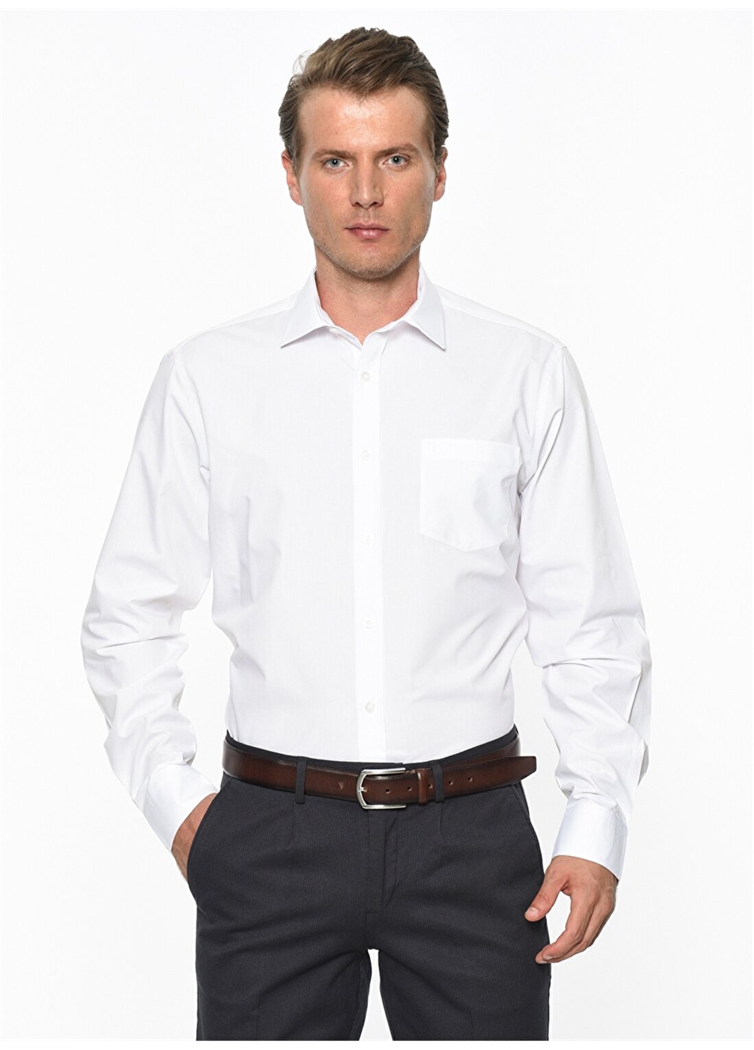 Altınyıldız Classics Comfort Fit Klasik Gömlek Yaka Düz Beyaz Erkek Gömlek 4A2000000003