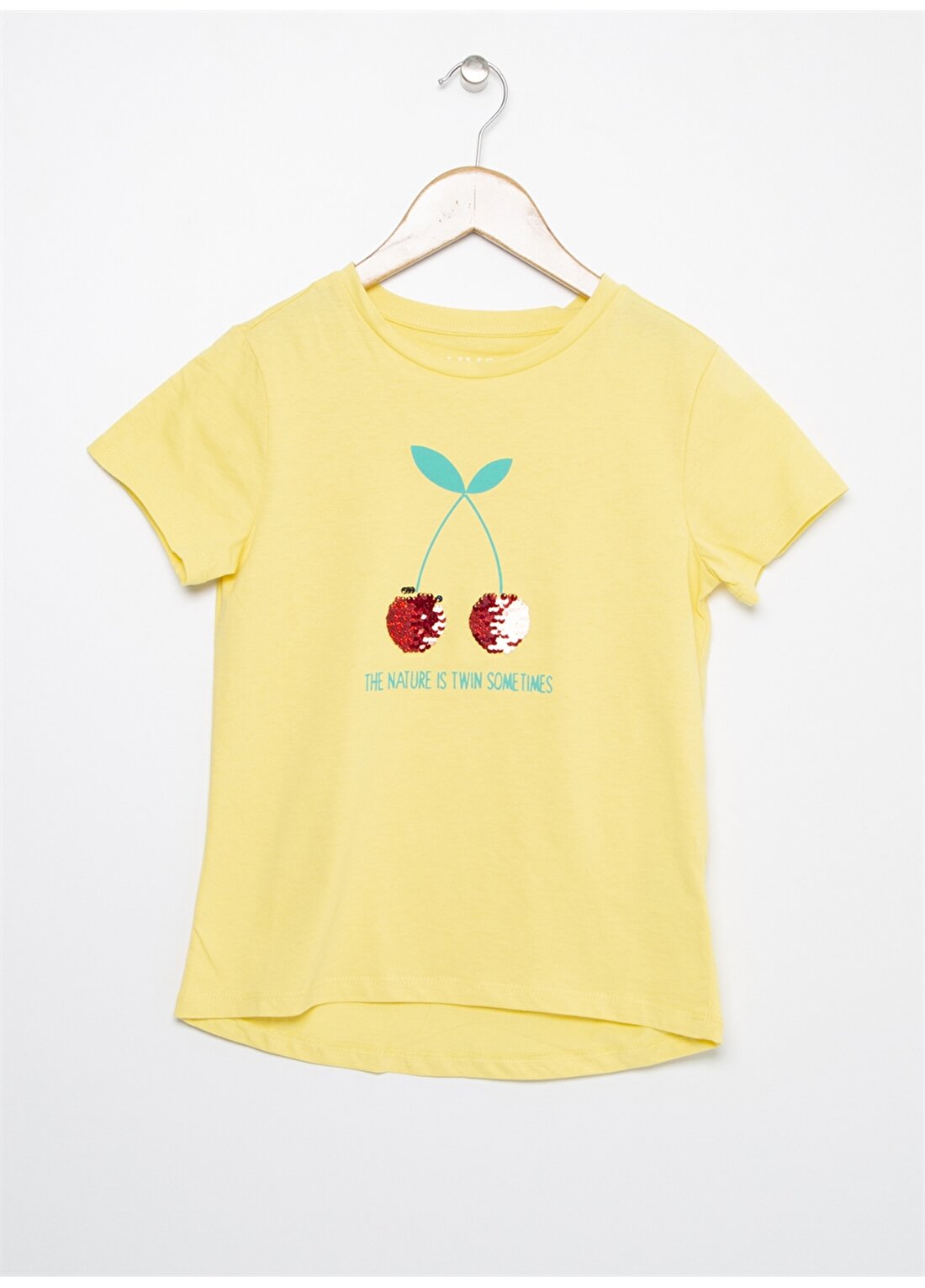 Limon Bisiklet Yaka Nakışlı Sarı Kız Çoçuk T-Shirt