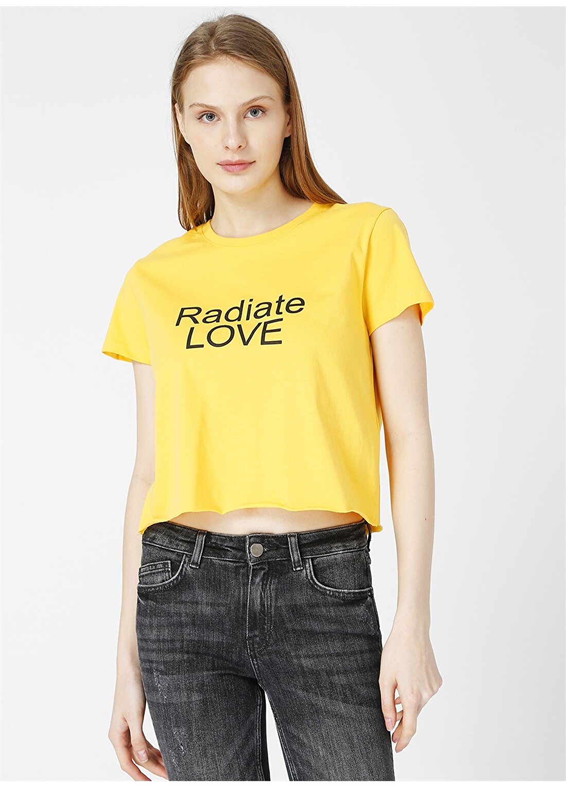 Fabrika Tris Sarı Bisiklet Yaka Kadın T-Shirt