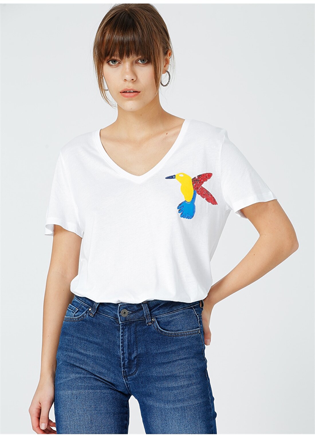 Fabrika Kadın Beyaz V Yaka T-Shirt
