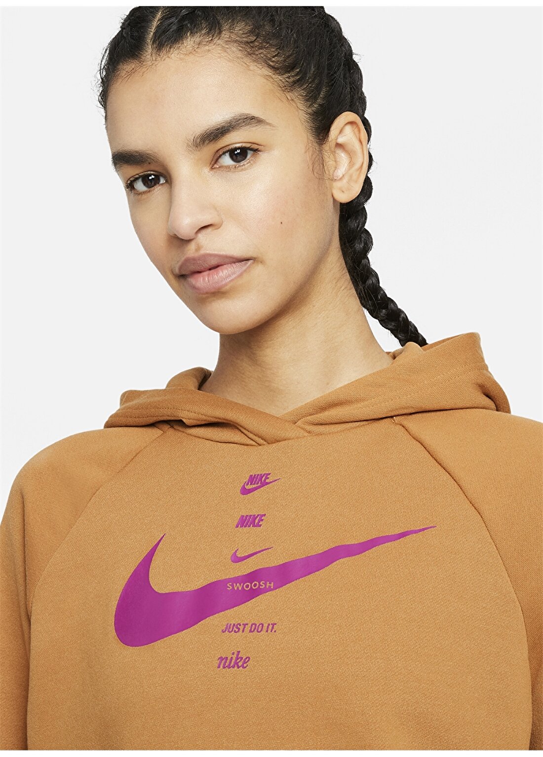 Nike Kapüşonlu Standart Kalıp Kahve Kadın Sweatshirt
