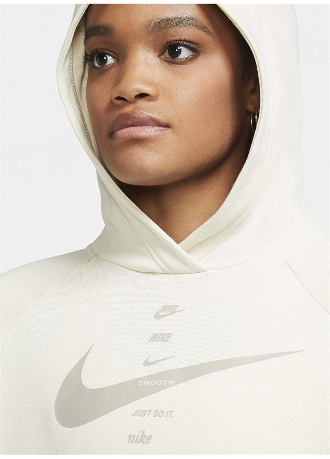 Nike CU5676-238 W Swsh Hoodie Flc Bb Kapüşonlu Krem Kadın Sweatshirt